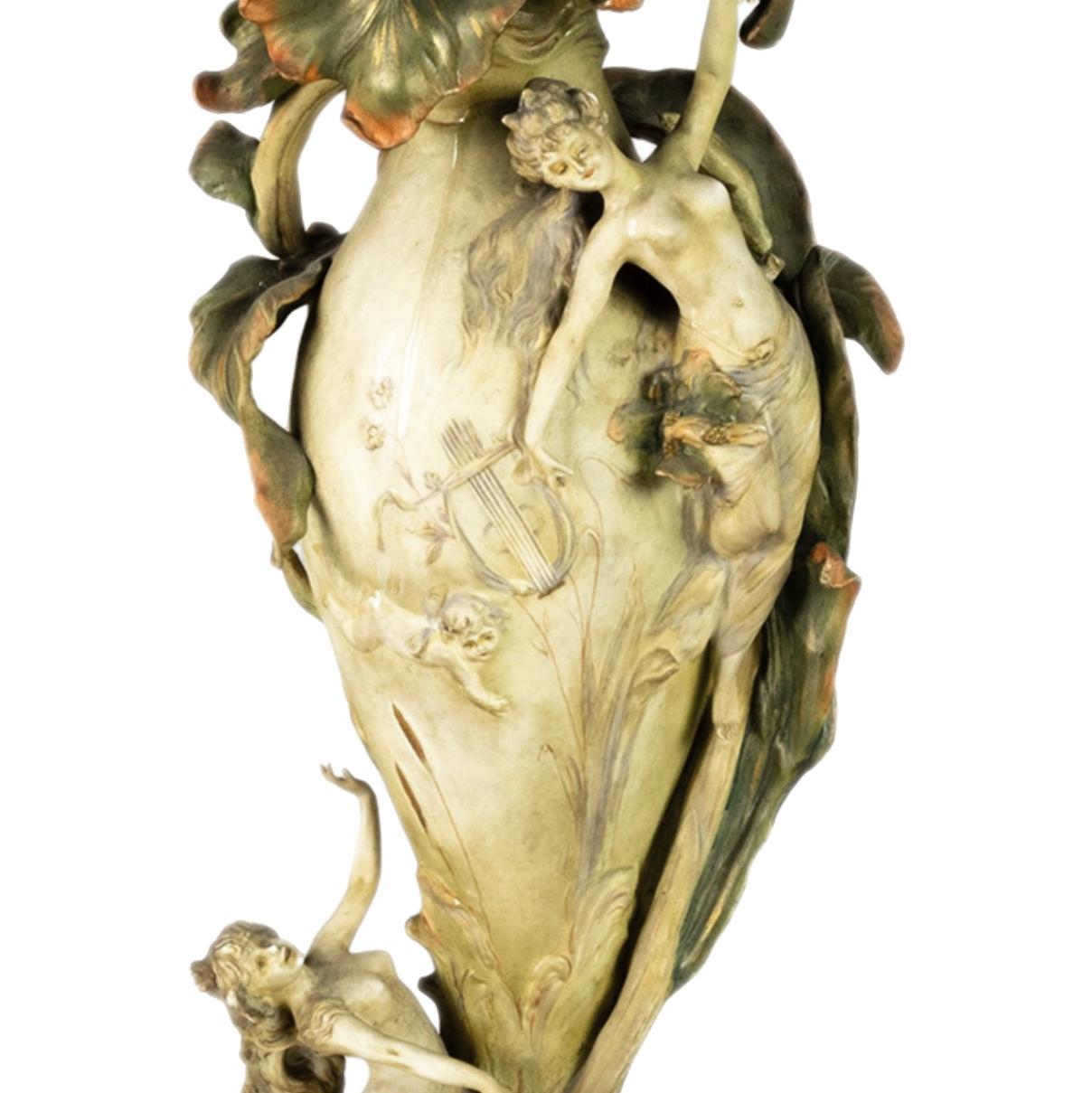 German Amphora Art Nouveau figural ceramic vase by Karl Ens Volkstedt For Sale