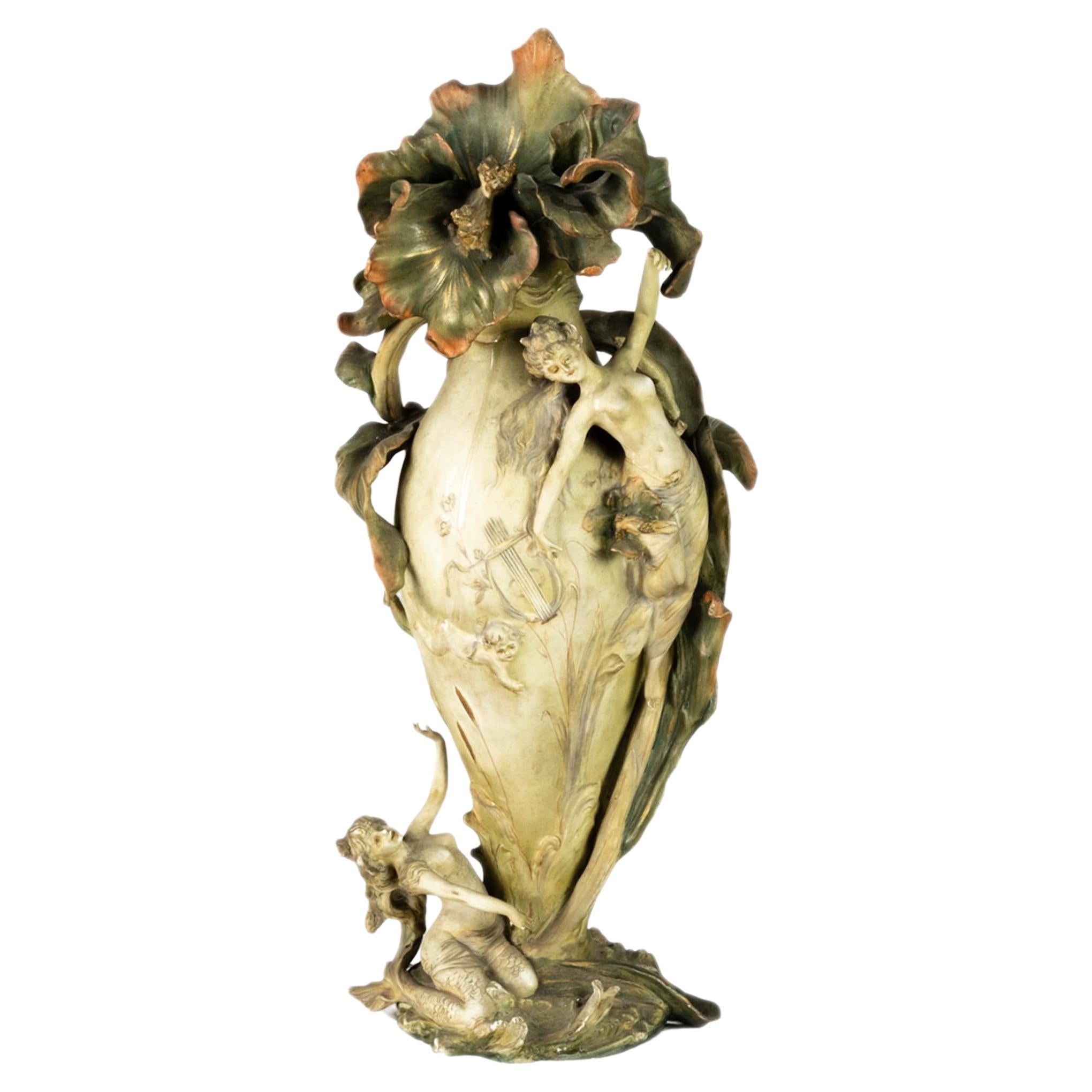 Amphora Art Nouveau figural ceramic vase by Karl Ens Volkstedt For Sale