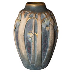 Jugendstilvase "Amphora" mit Leder-Baummotiv von Paul Dachsel für Kunstkeramik
