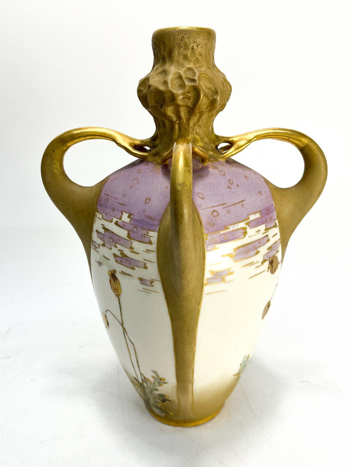 Austrian Amphora Austria Porcelain 4 Handled Art Nouveau Vase, circa 1890 For Sale