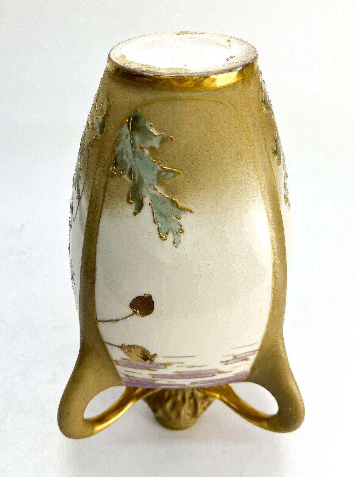 19th Century Amphora Austria Porcelain 4 Handled Art Nouveau Vase, circa 1890 For Sale