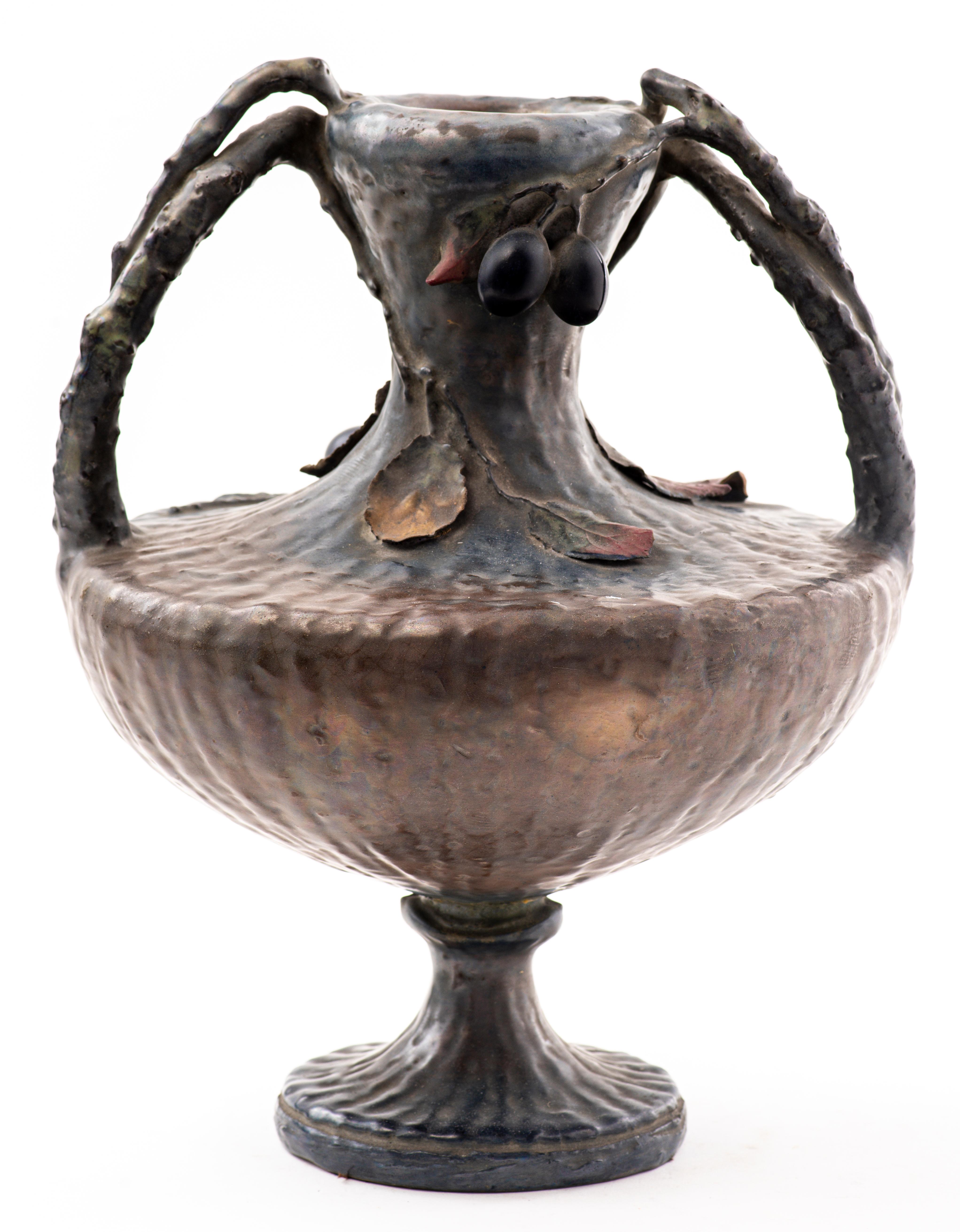 Amphora Austrian Art Nouveau Grape Motif Vase In Good Condition For Sale In New York, NY