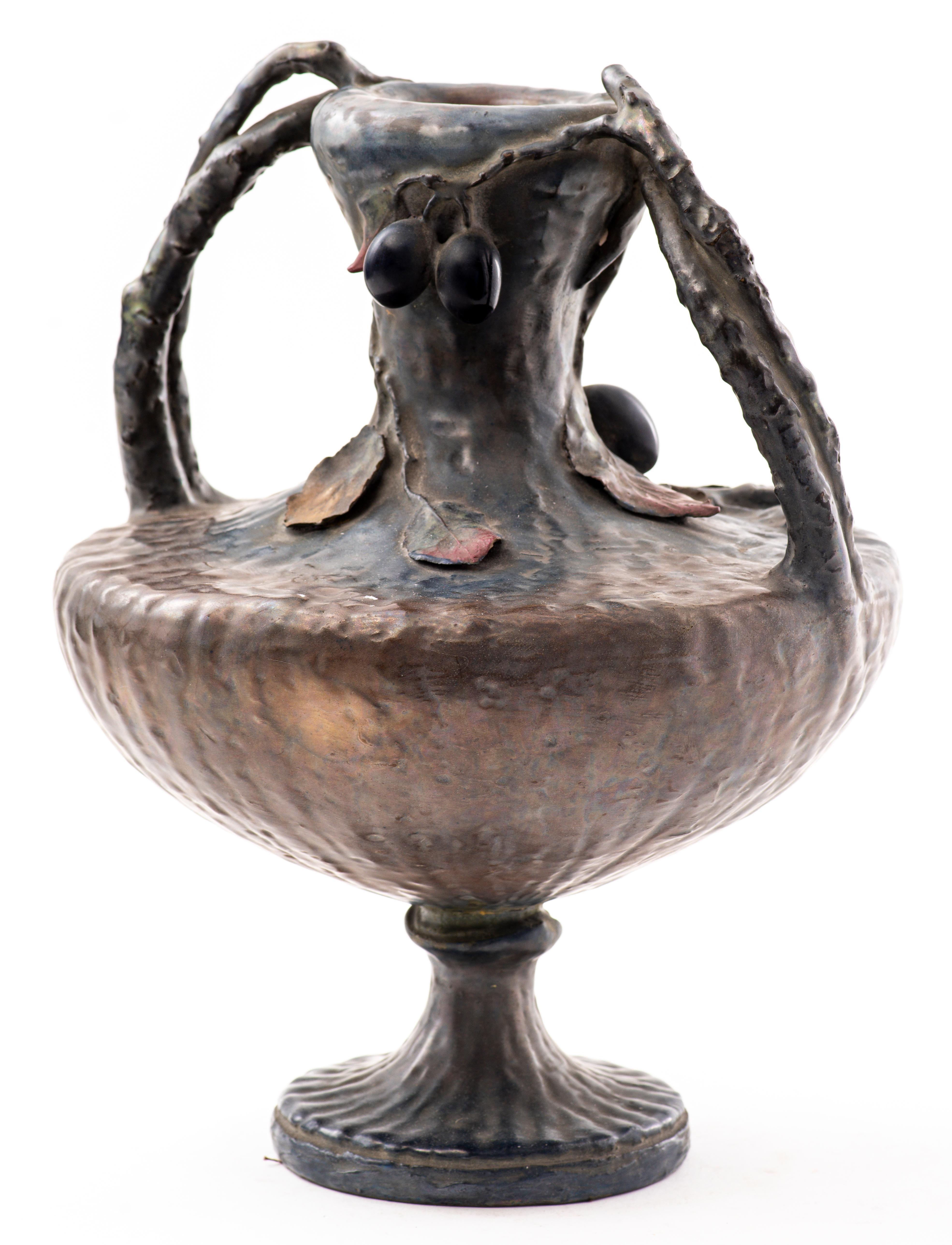 20th Century Amphora Austrian Art Nouveau Grape Motif Vase For Sale