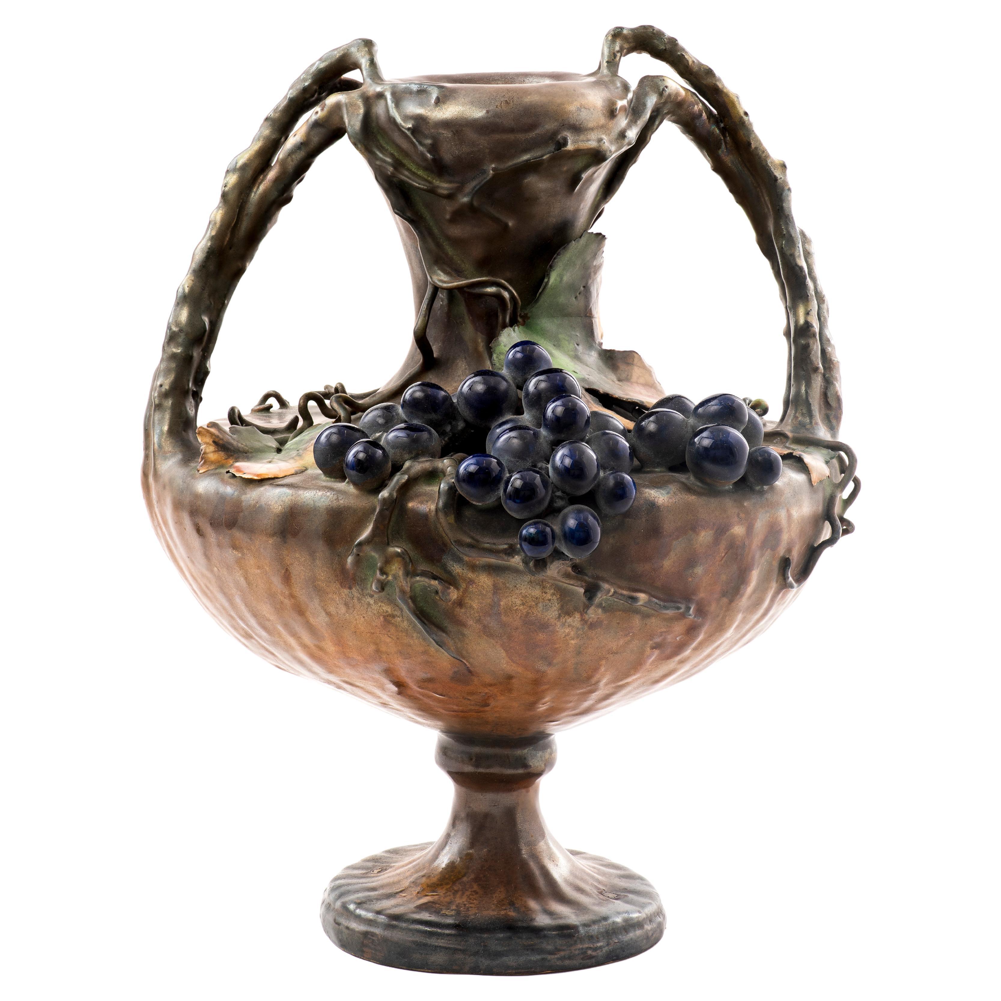 Amphora Austrian Art Nouveau Grape Motif Vase For Sale
