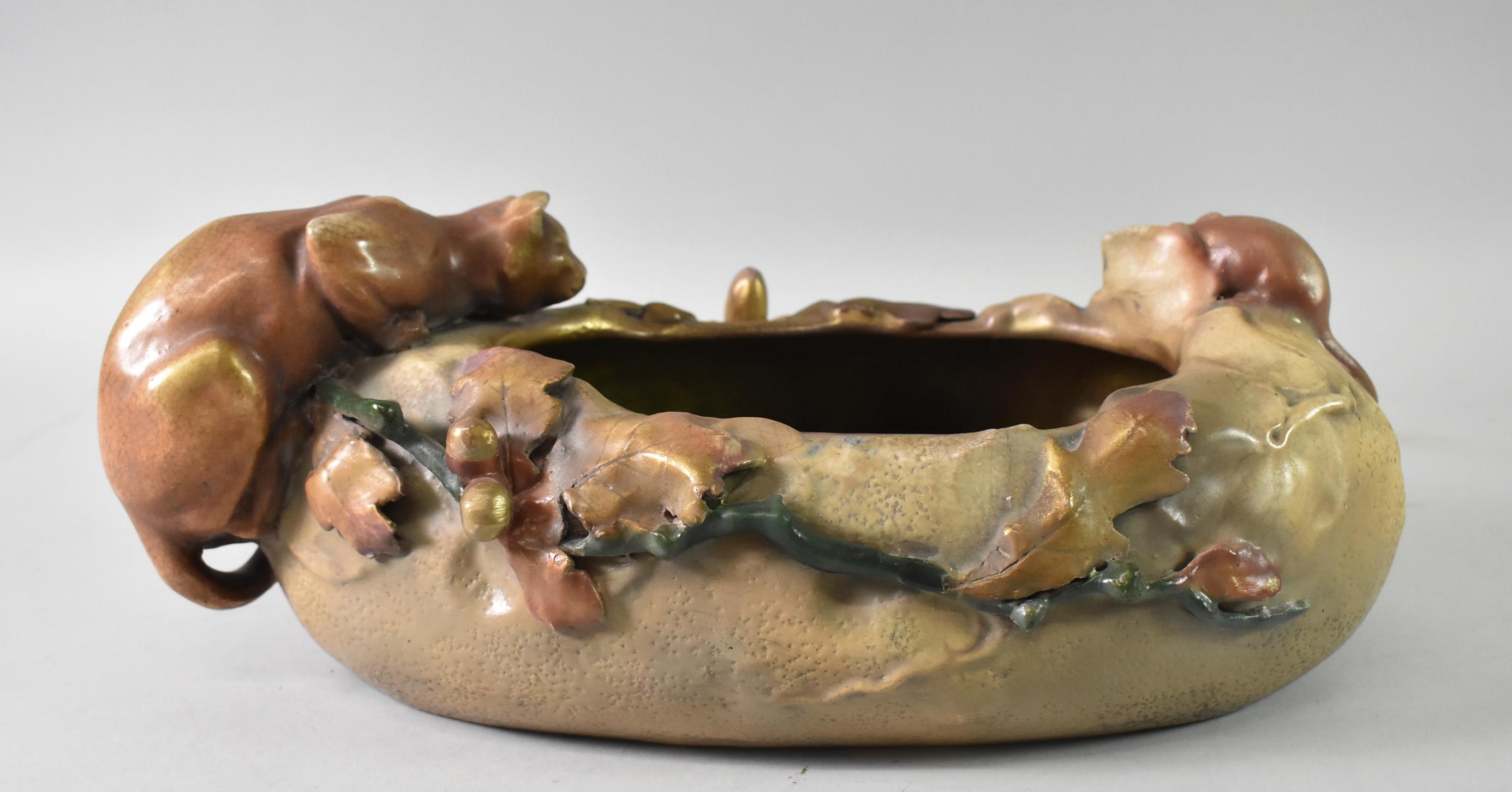 Art Nouveau Amphora Cat & Mouse Oval Porcelain Bowl For Sale