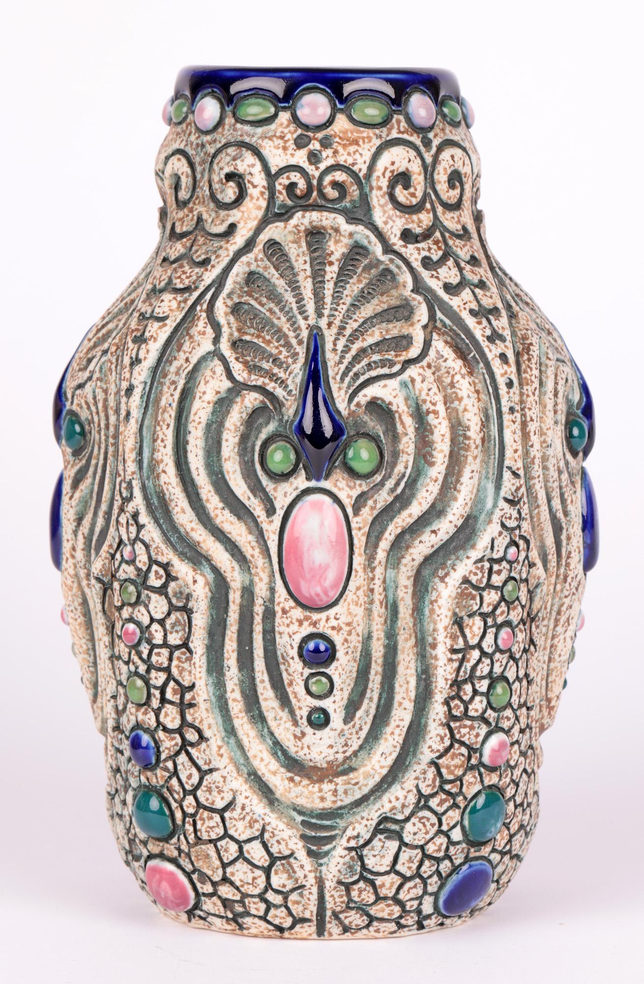 Amphora Czech Art Deco Jewelled Art Pottery Vase For Sale 4