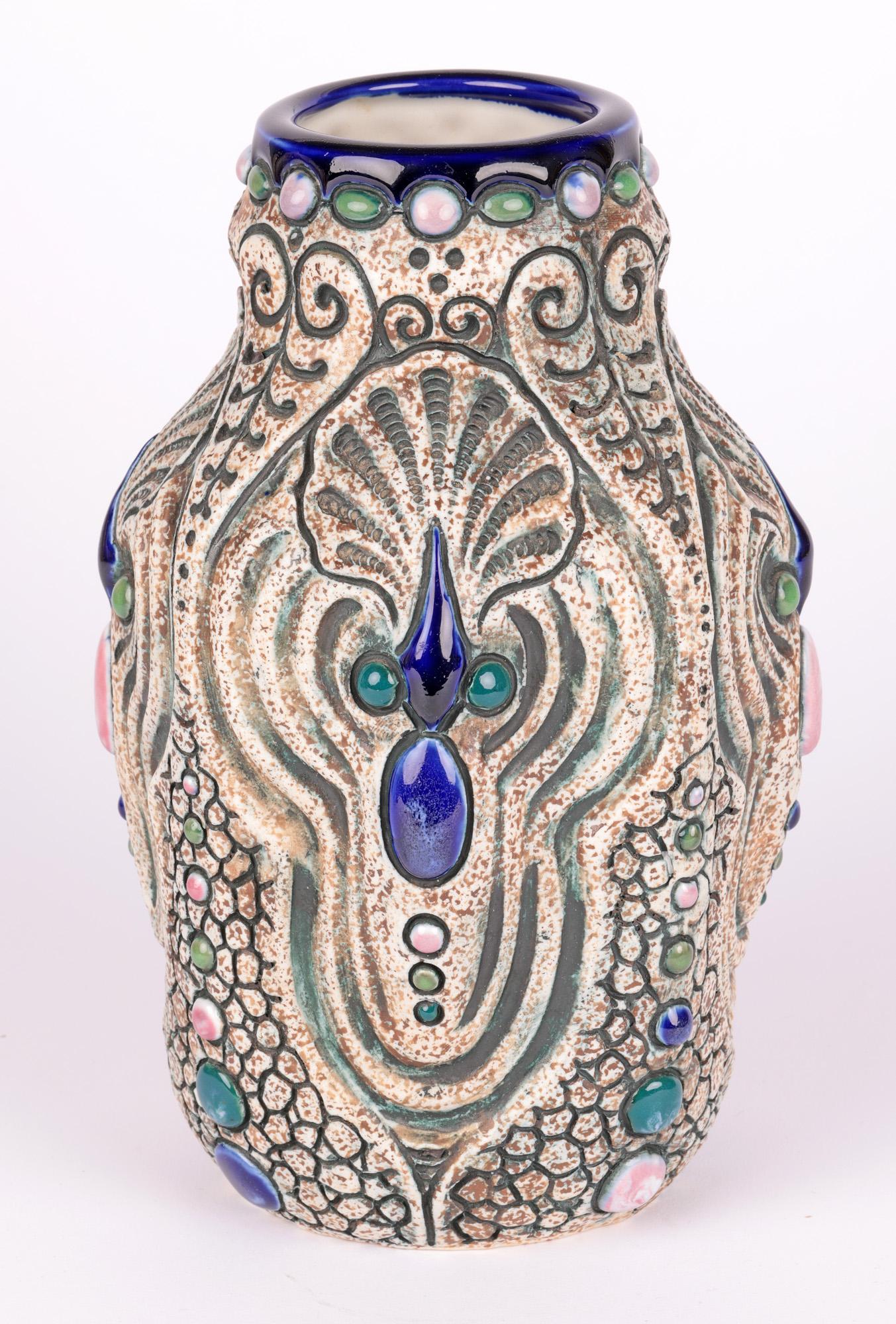Amphora Czech Art Deco Jewelled Art Pottery Vase For Sale 6