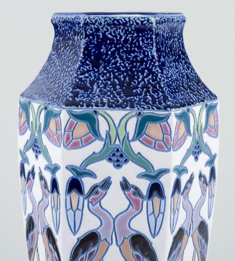 Glazed Amphora, Czechoslovakia. Large and impressive Art Deco vase in faience. For Sale
