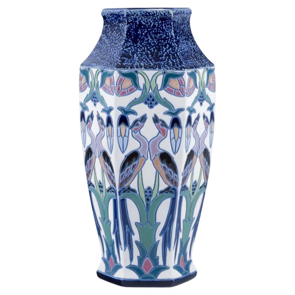Amphora, Czechoslovakia. Large and impressive Art Deco vase in faience. For Sale