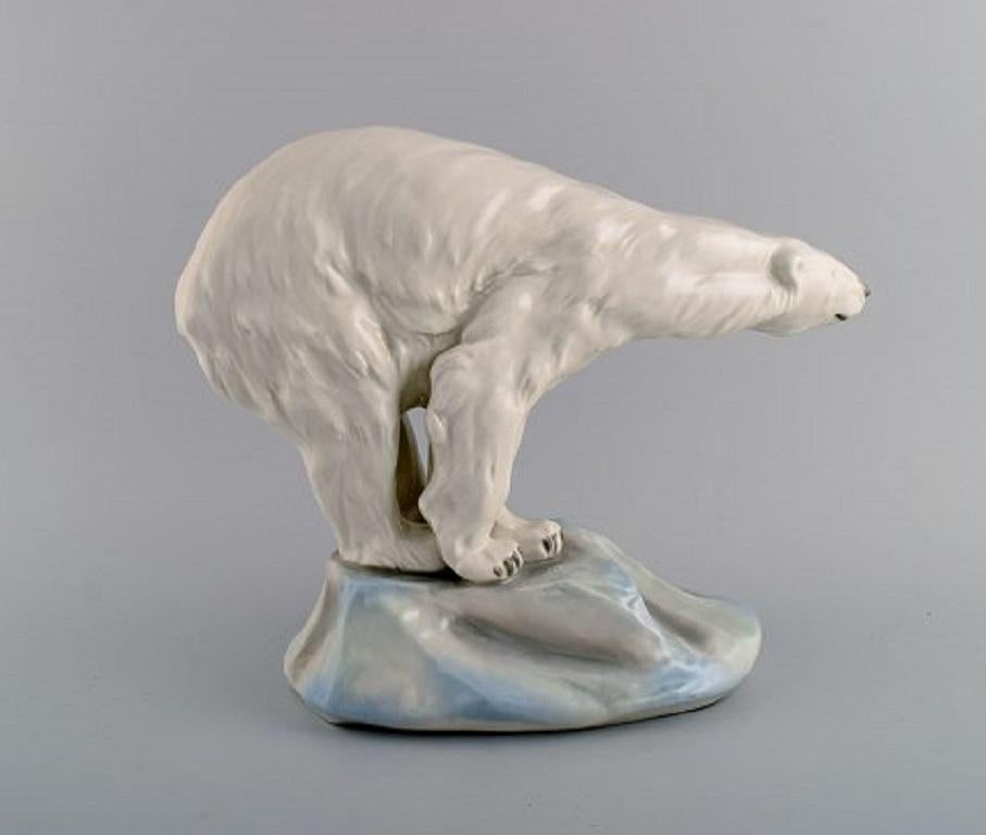 Hand-Painted Amphora, Czechoslovakia, Large Art Deco Porcelain Figurine of Polar Bear