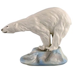 Vintage Amphora, Czechoslovakia, Large Art Deco Porcelain Figurine of Polar Bear