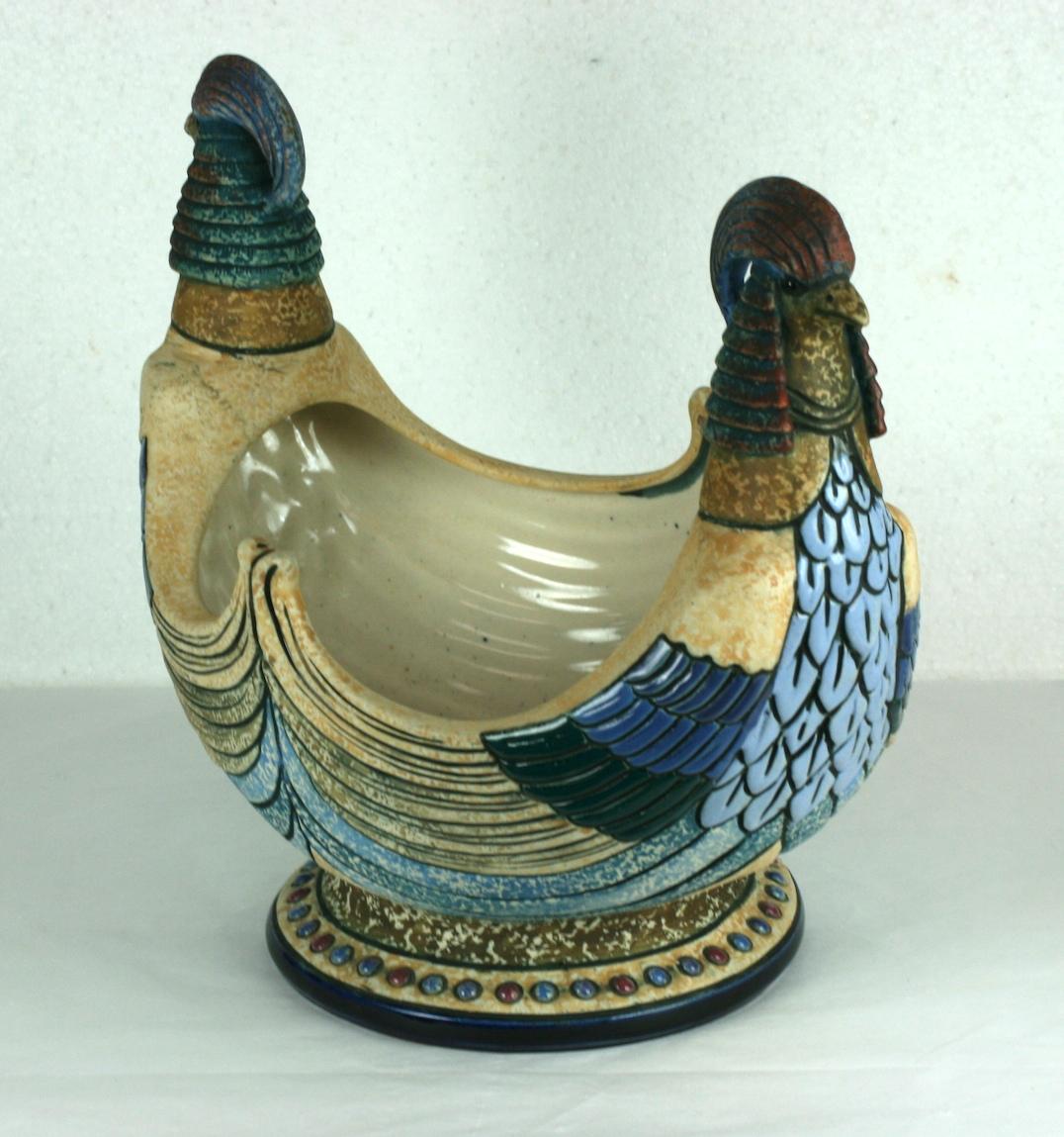 Art Nouveau Amphora Double Headed Pheasant Centerpiece