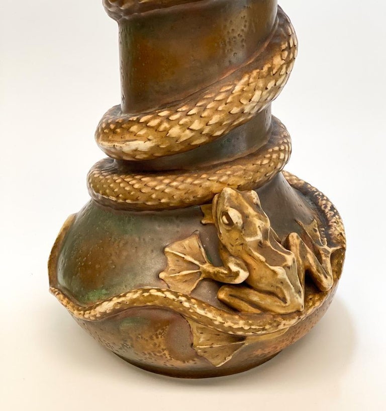 Amphora Dragon Vase with Frog circa 1901 Ceramics Bohemian Eduard