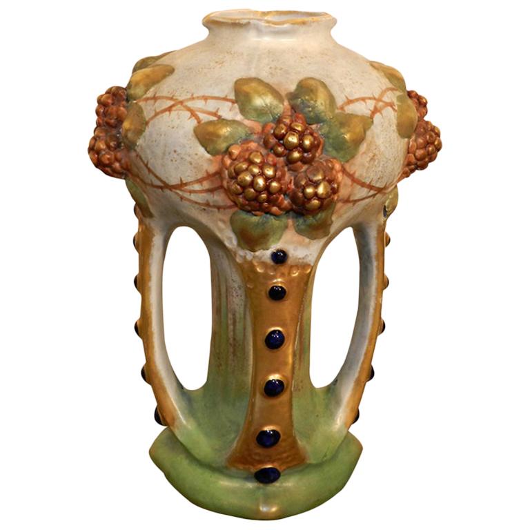 Amphora Earthenware Shaped Vase, Viennese, Austria, 1900 For Sale