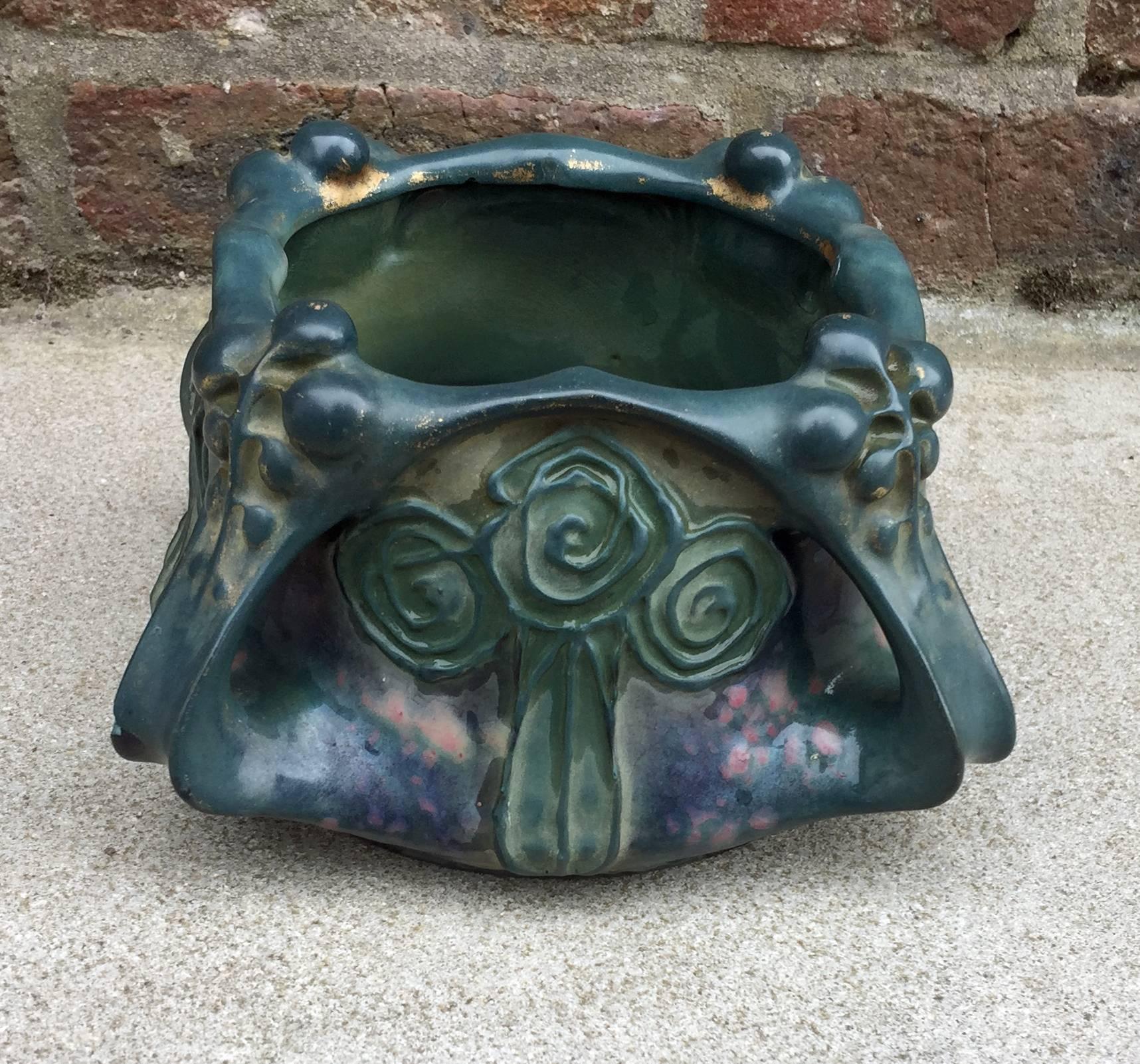 Amphora Elite, Art Nouveau planter in enameled stoneware, circa 1900.