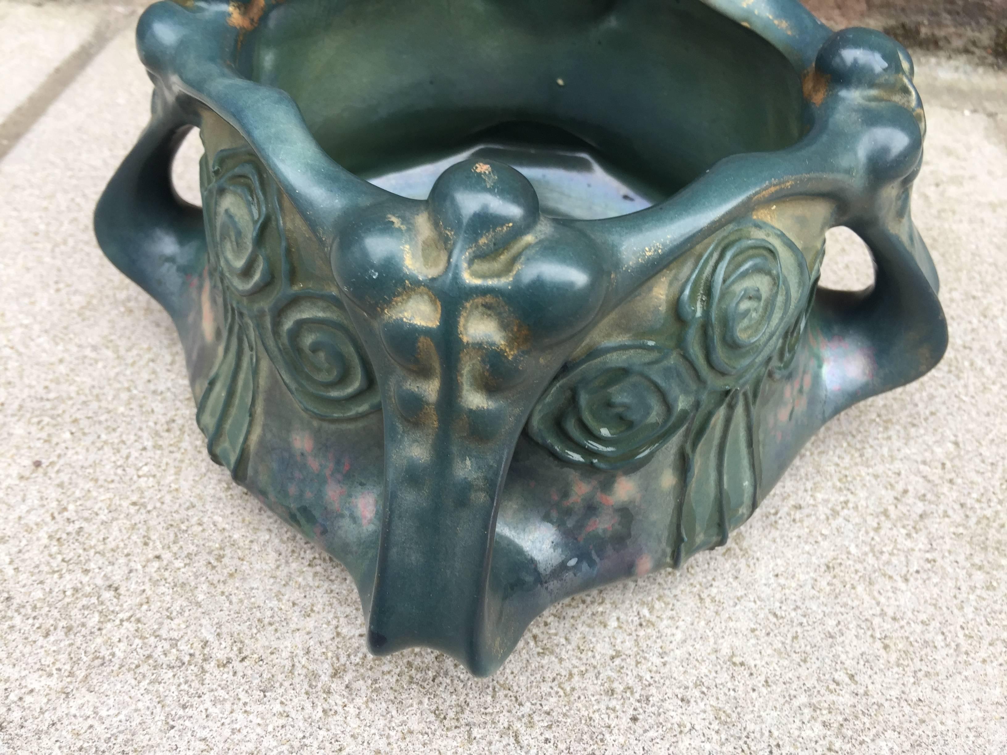 Austrian Amphora Elite, Art Nouveau Planter in Enameled Stoneware, circa 1900