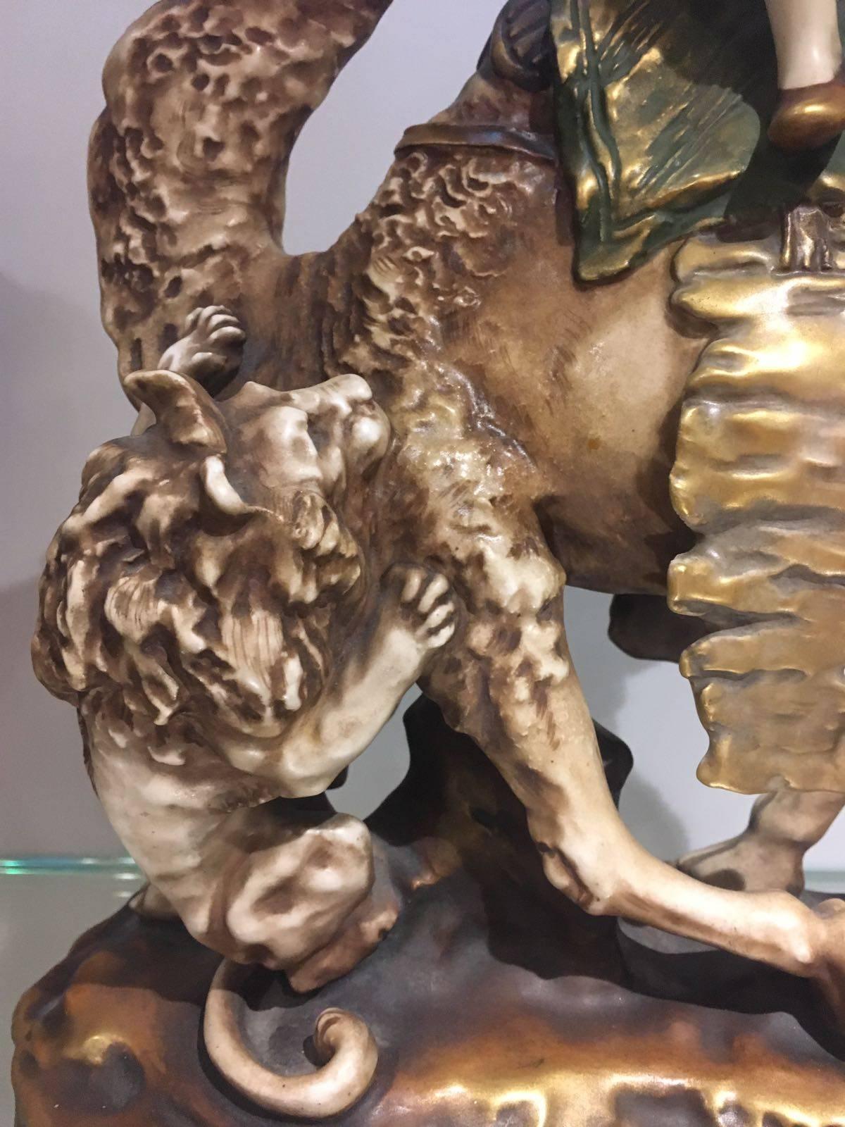 Czech 'Amphora' Figure on Camel Back with Lion, Riessner, Stellmacher & Kessel For Sale