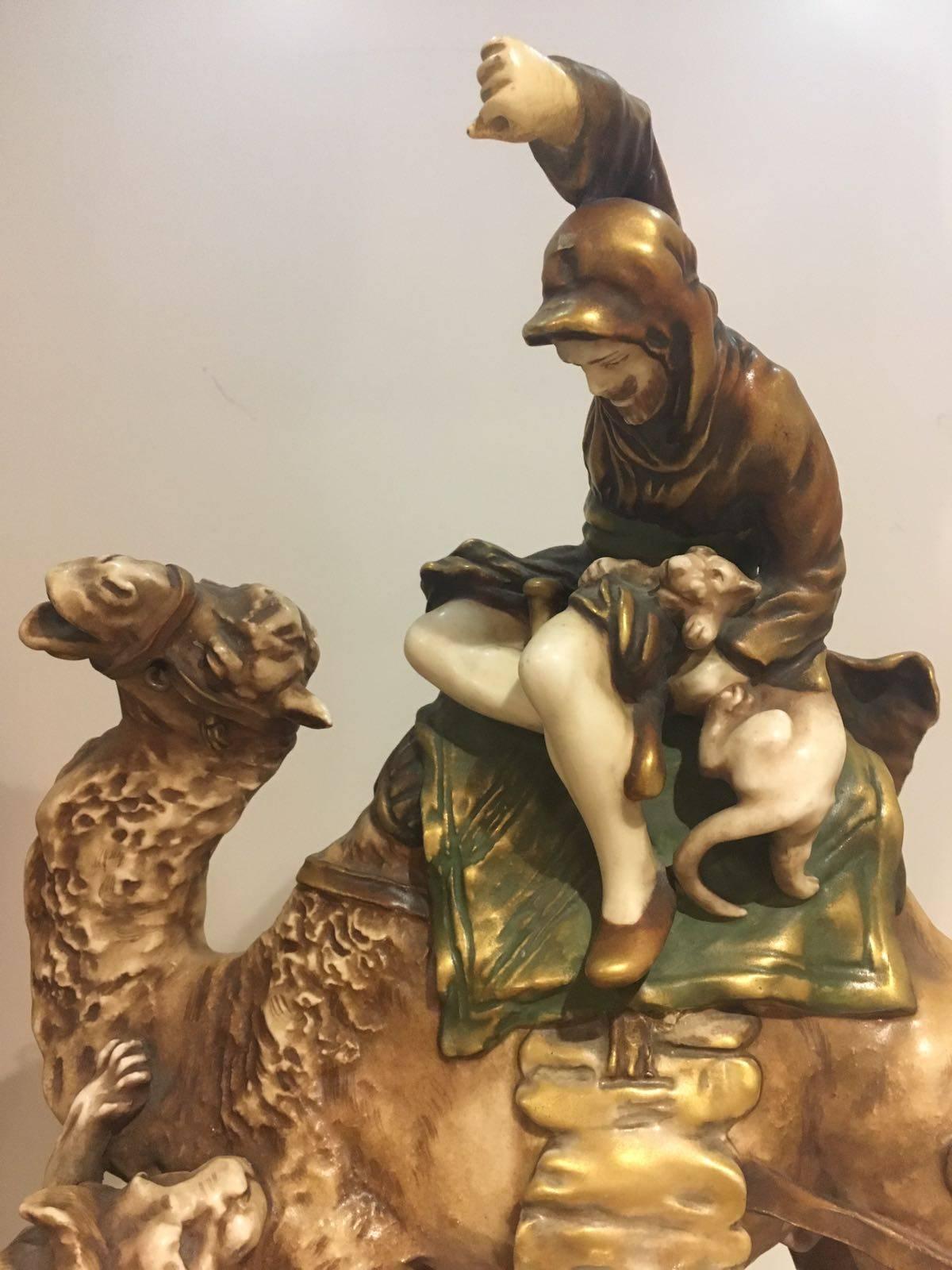 20th Century 'Amphora' Figure on Camel Back with Lion, Riessner, Stellmacher & Kessel For Sale