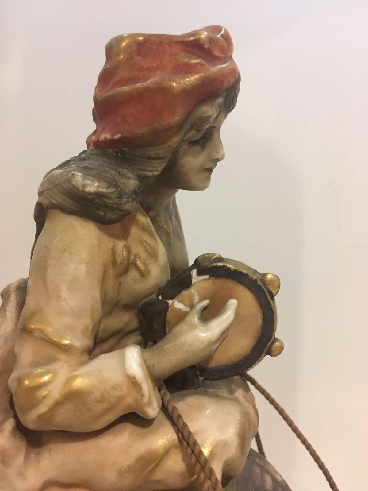 Czech Amphora Figure with a Tambourine, Riessner, Stellmacher & Kessel For Sale