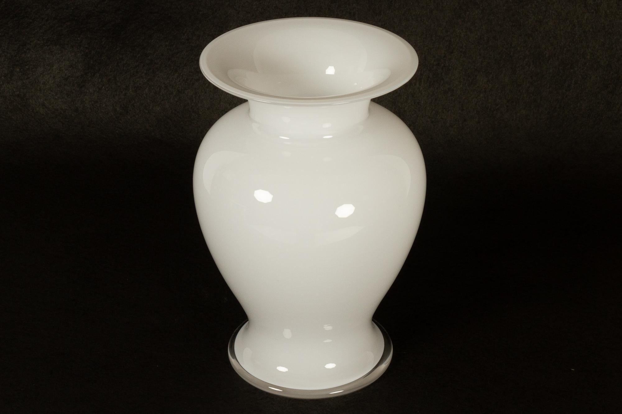 Amphora glass vase by Michael bang for Holmegaard, 1990s.
Large white glass vase designed by Danish designer Michael bang in 1991. Made at Danish glassworks Holmegaard, which was owned by Royal Copenhagen at the time of production. Went out of
