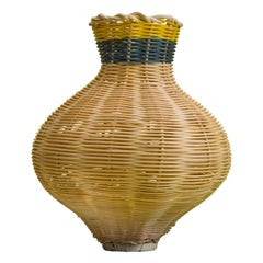 Amphora Hand Woven Vase in Lemon + Denim + Natural Hand-Dyed Reed