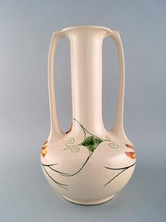 Amphora, Holland, Large Art Nouveau Vase with Handles in Hand Painted Faience