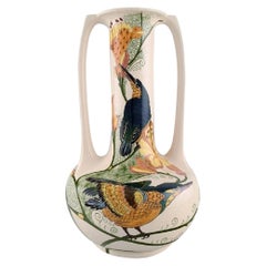 Amphora, Holland, Large Art Nouveau Vase with Handles in Hand Painted Faience