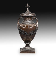 Amphora in Patinated Bronze, 20th Century, Lost Wax Casting