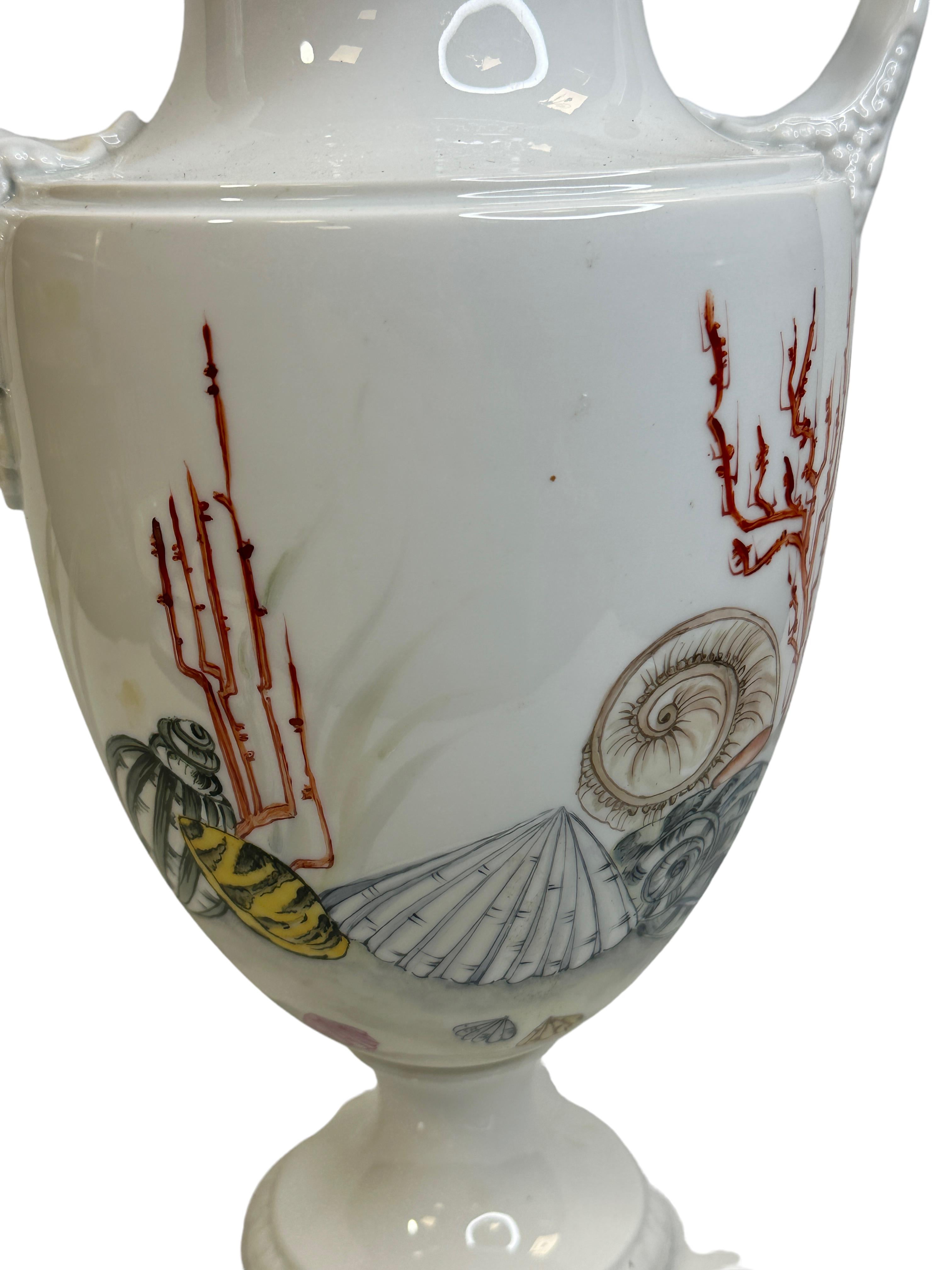 Amphora lidded Vase with Sea Creatures Motif by Lindner Porcelain vintage 1960s For Sale 4