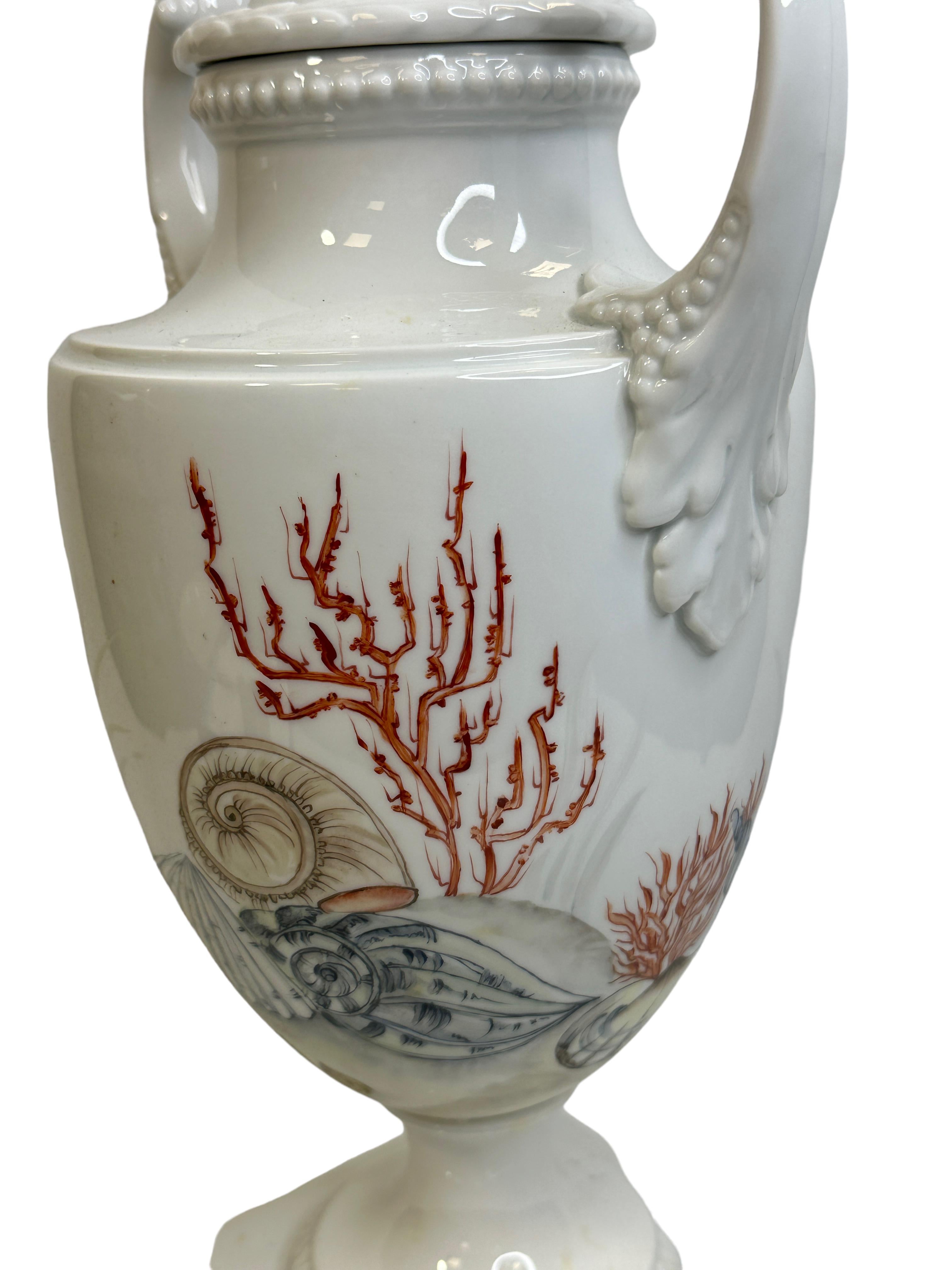 Amphora lidded Vase with Sea Creatures Motif by Lindner Porcelain vintage 1960s For Sale 5