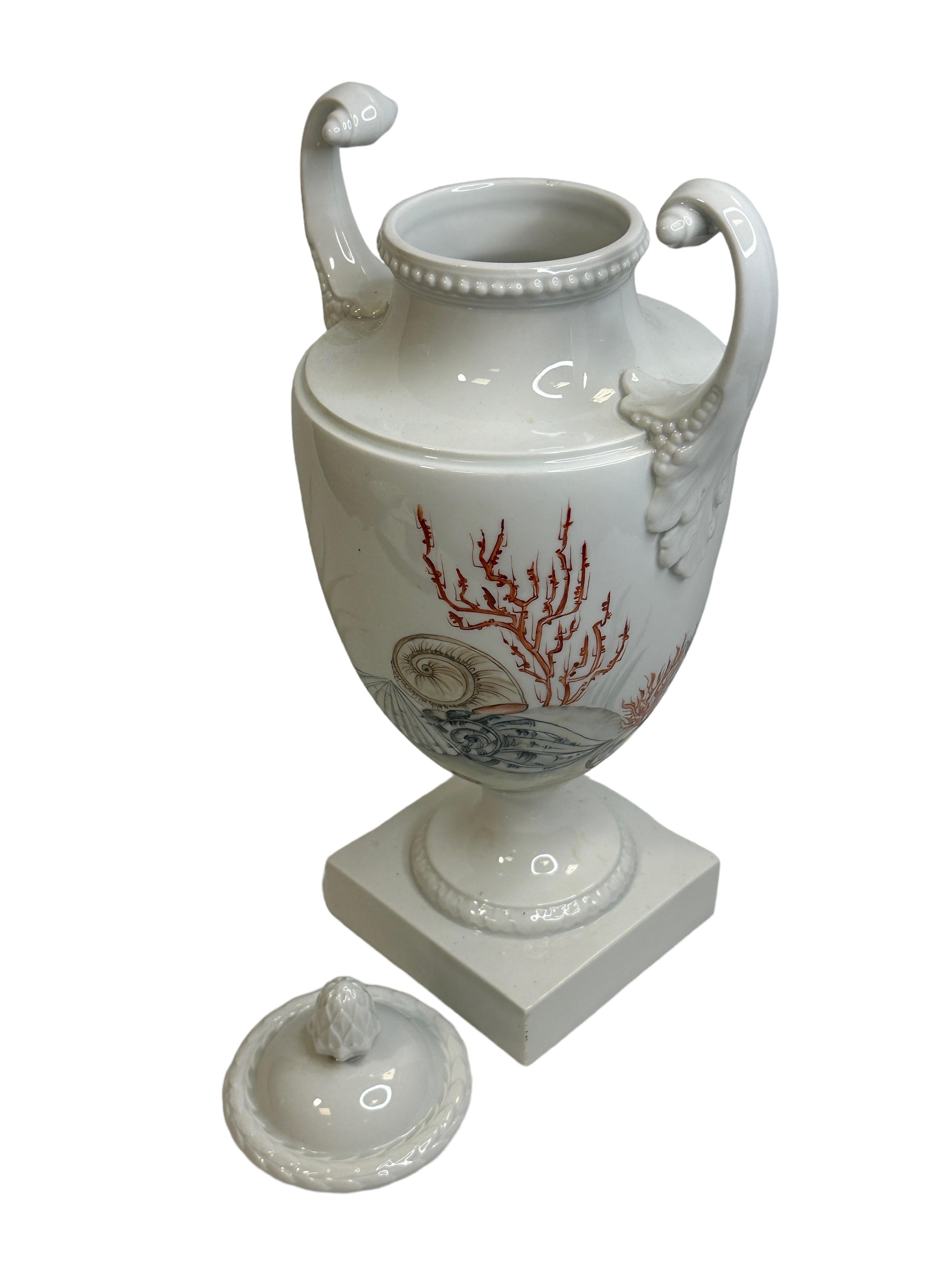 Amphora lidded Vase with Sea Creatures Motif by Lindner Porcelain vintage 1960s For Sale 6