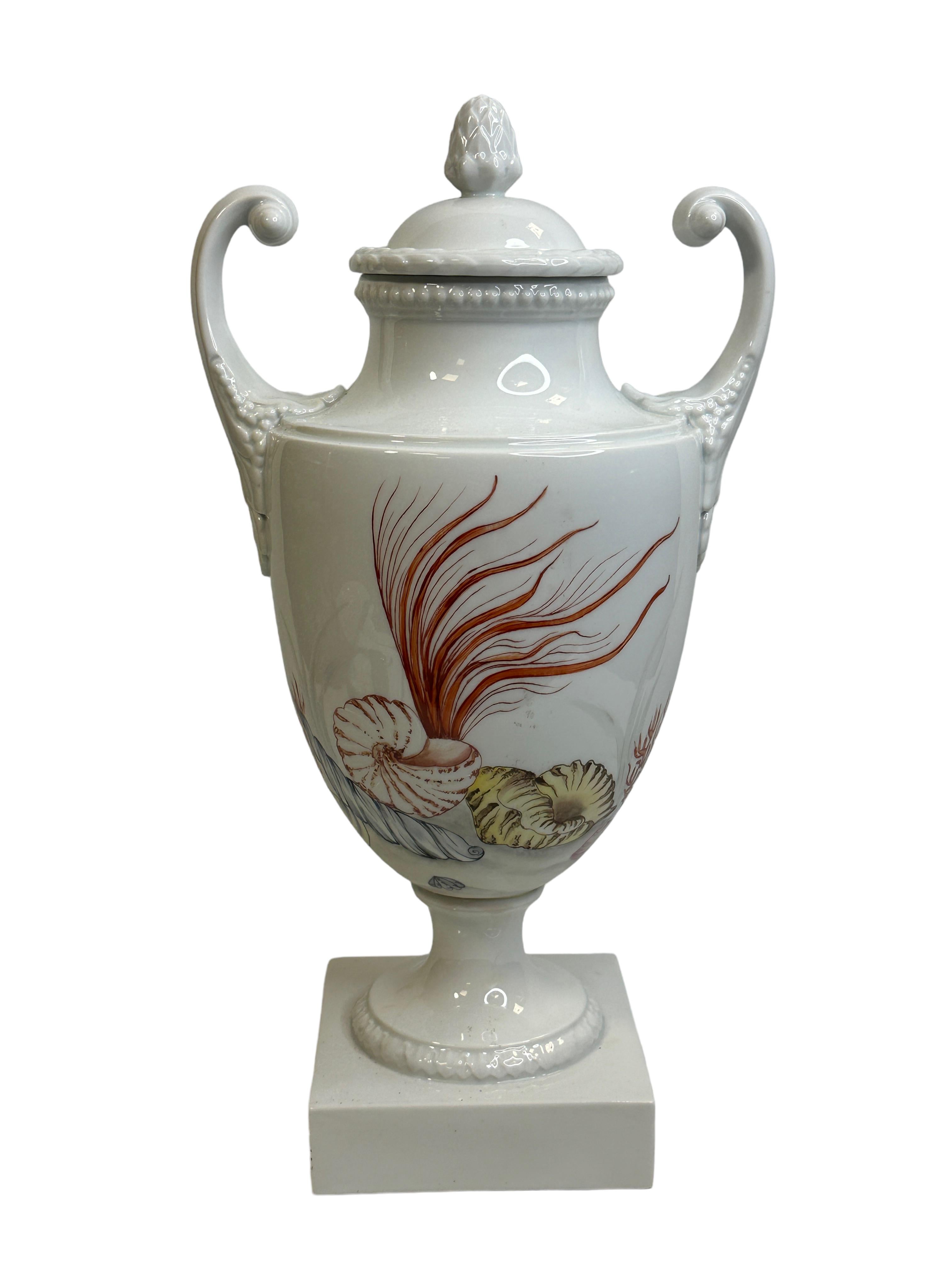 Amphora lidded Vase with Sea Creatures Motif by Lindner Porcelain vintage 1960s For Sale 1