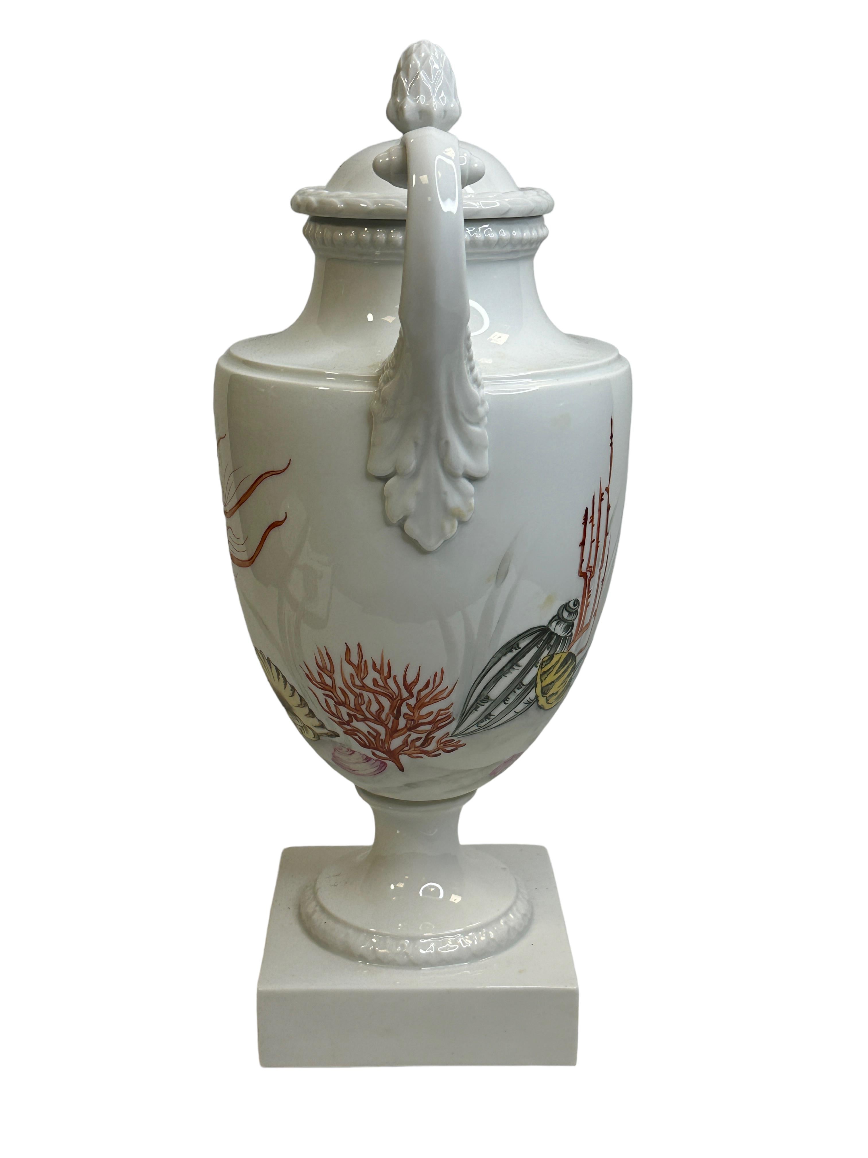 Amphora lidded Vase with Sea Creatures Motif by Lindner Porcelain vintage 1960s For Sale 2