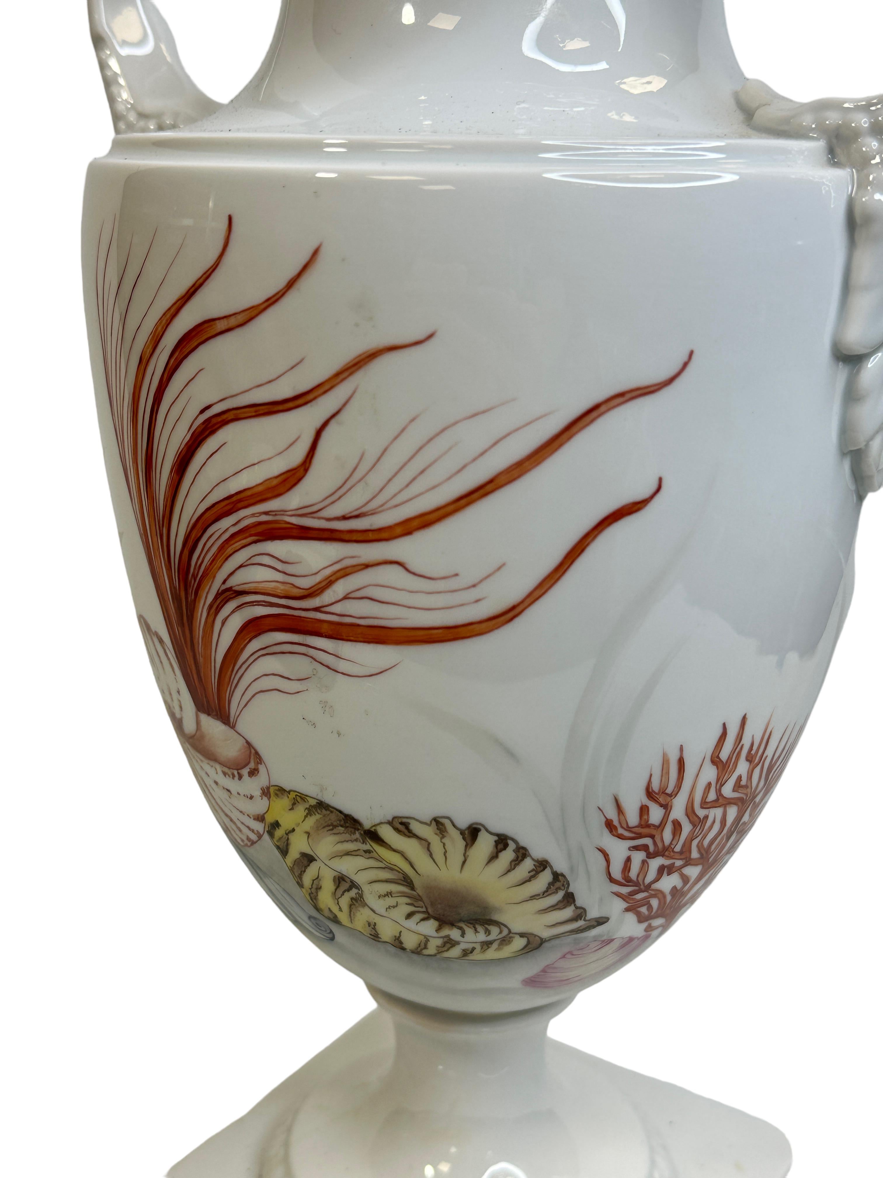 Amphora lidded Vase with Sea Creatures Motif by Lindner Porcelain vintage 1960s For Sale 3
