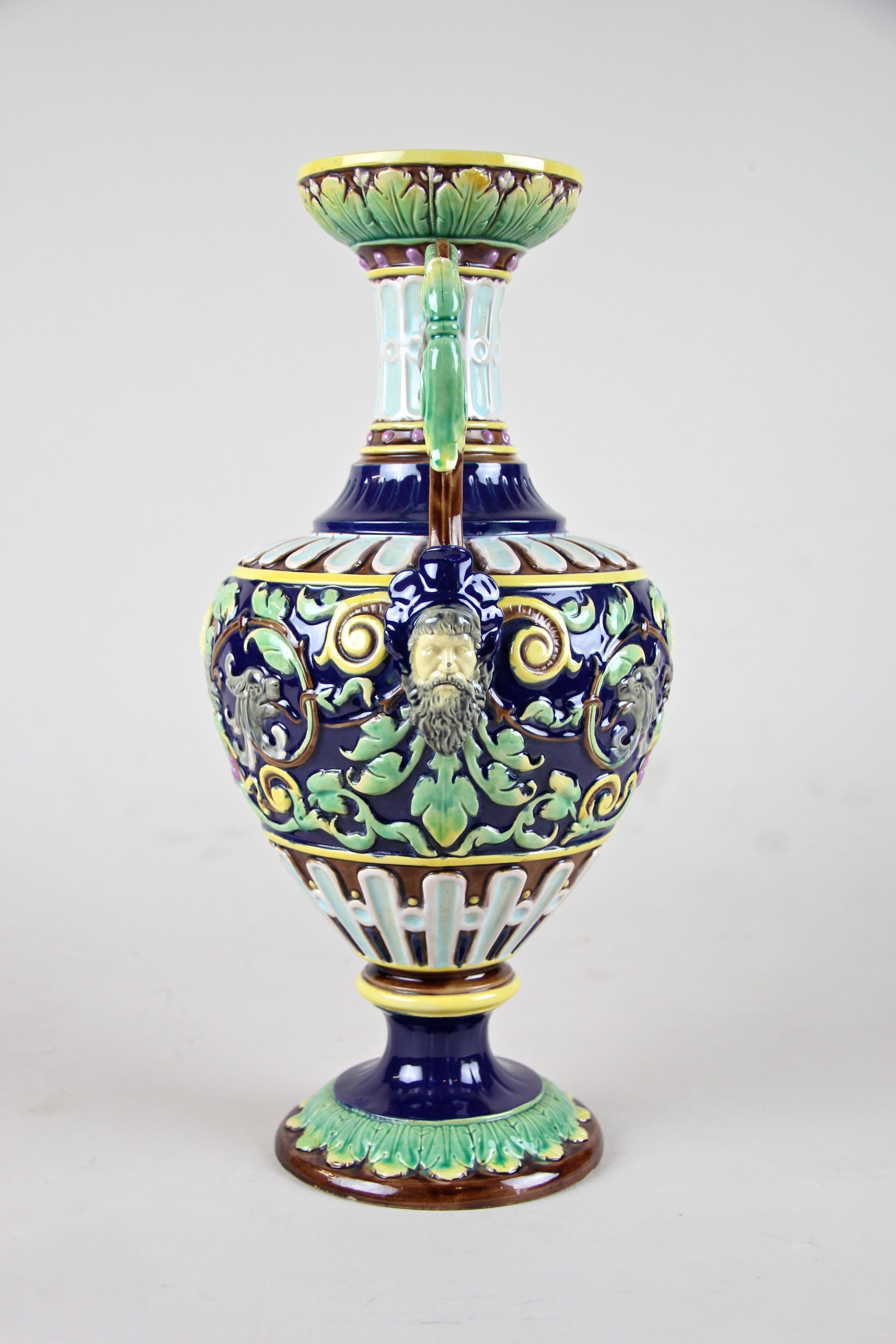 Czech Amphora Majolica Vase by Wilhelm Schiller & Son, Bohemia, circa 1880