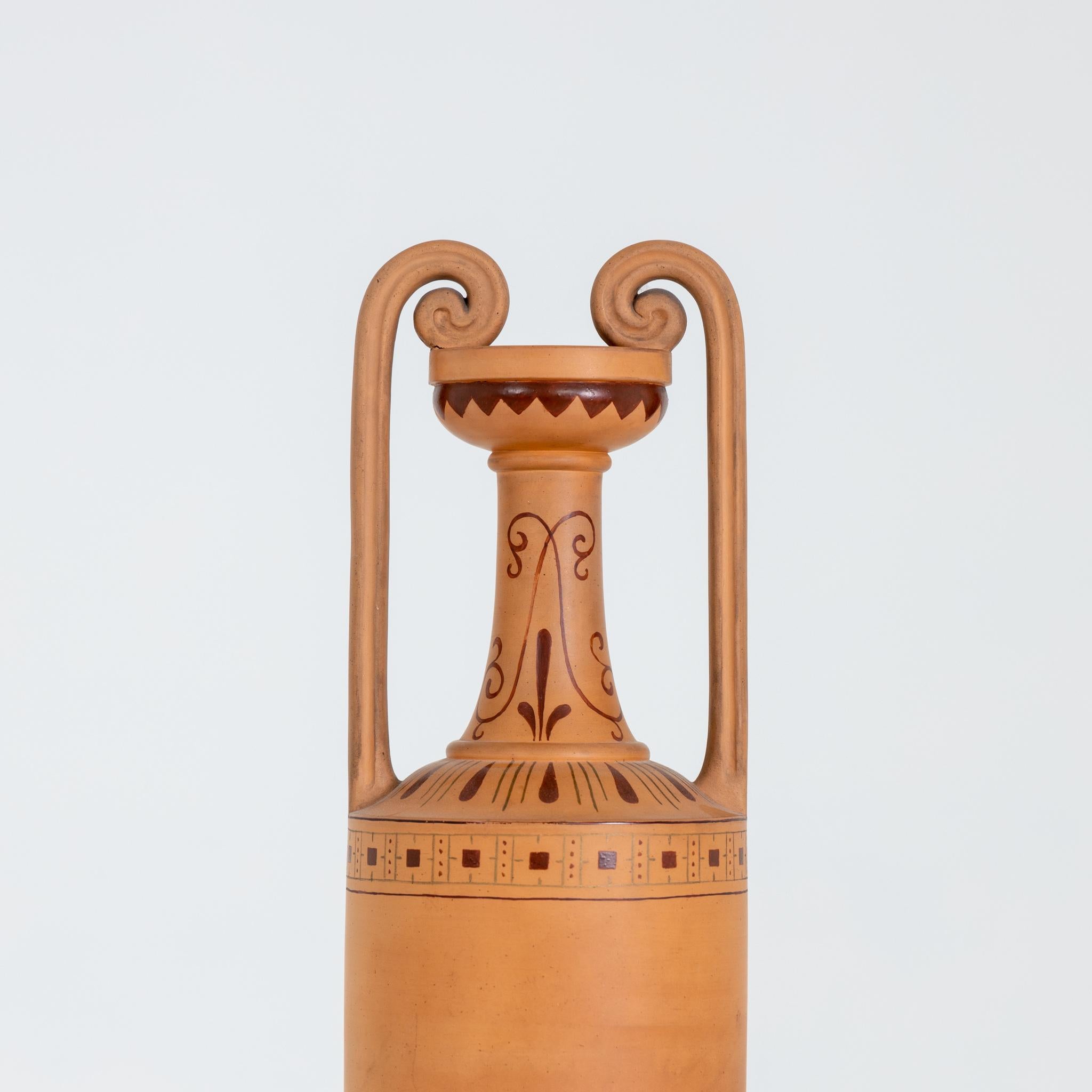 Terracotta Amphora, P. Ipsen, Denmark, Dated 1891 For Sale