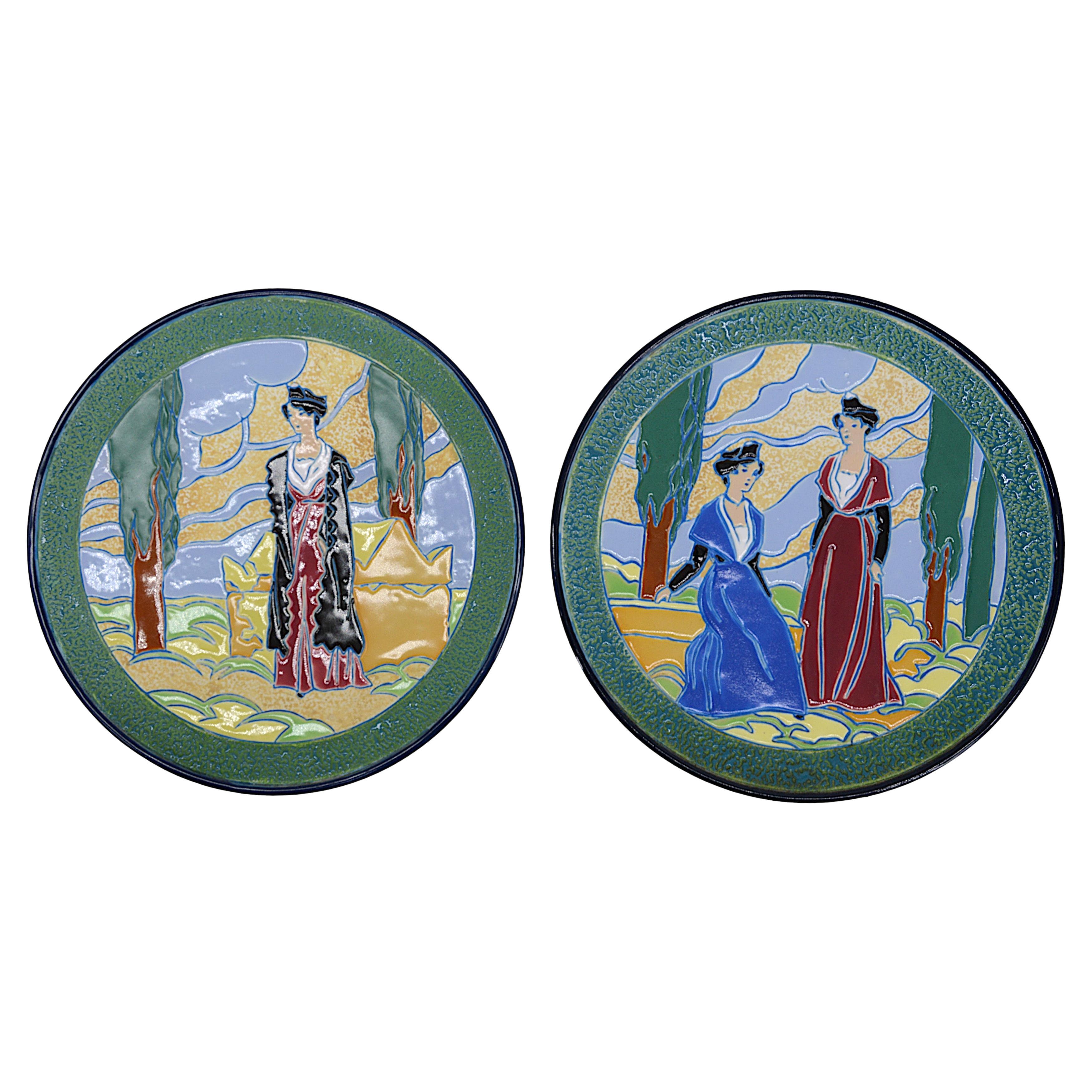 Amphora, Pair of Wall Plates with a Provencal Design, circa 1930 For Sale