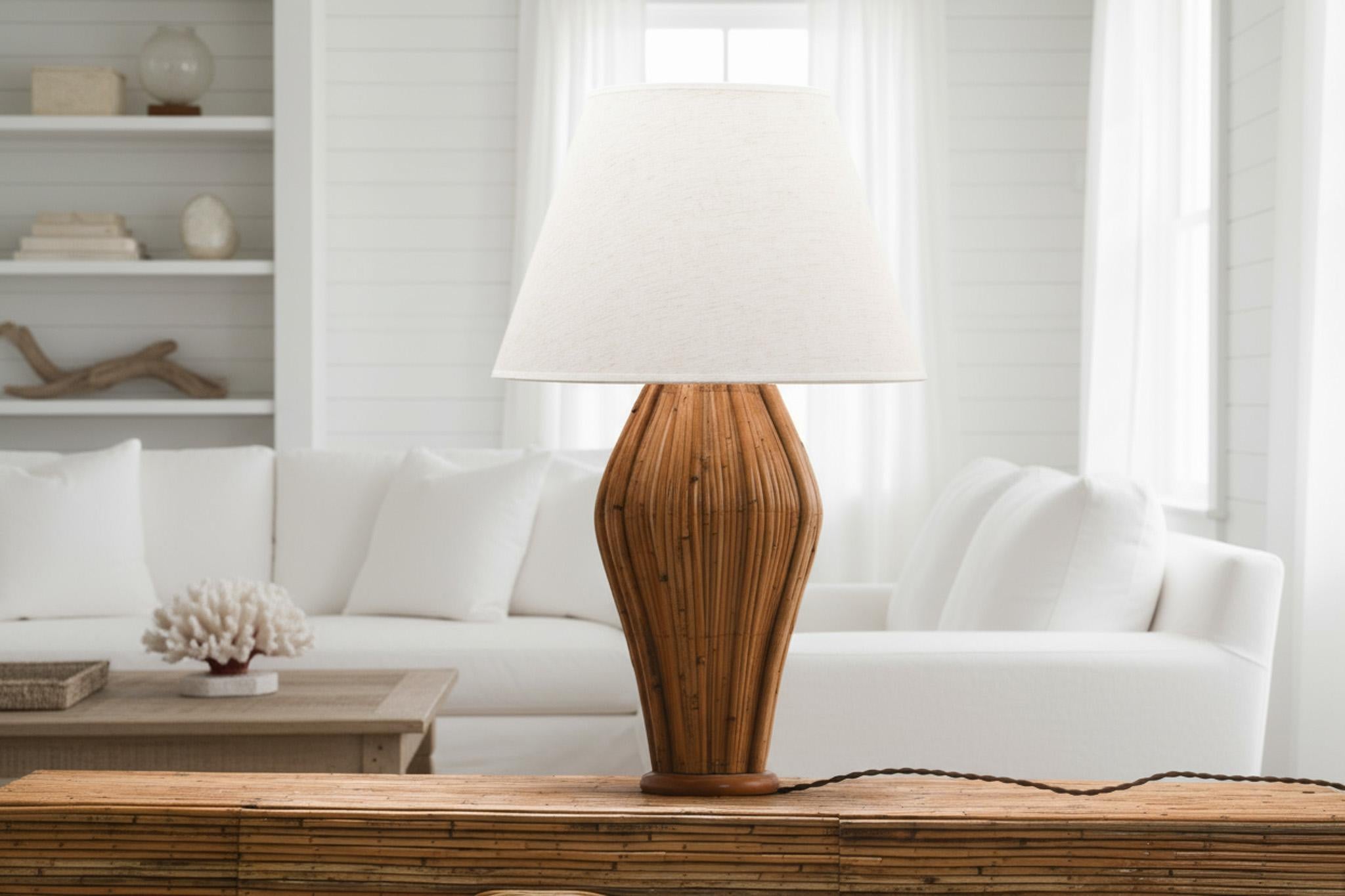Hand-Crafted Amphora Rattan Table Lamp For Sale
