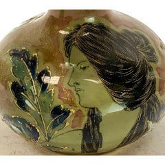 Amphora RSTK Enamel Pottery Vase Portrait of a Beauty Art Nouveau, circa 1900