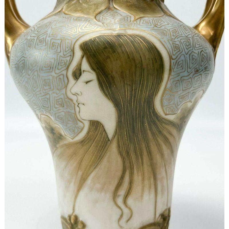 Austrian Amphora RSTK Pottery Maiden Portrait Vase Model #660 Nikolaus Kanhauser, c. 1890 For Sale