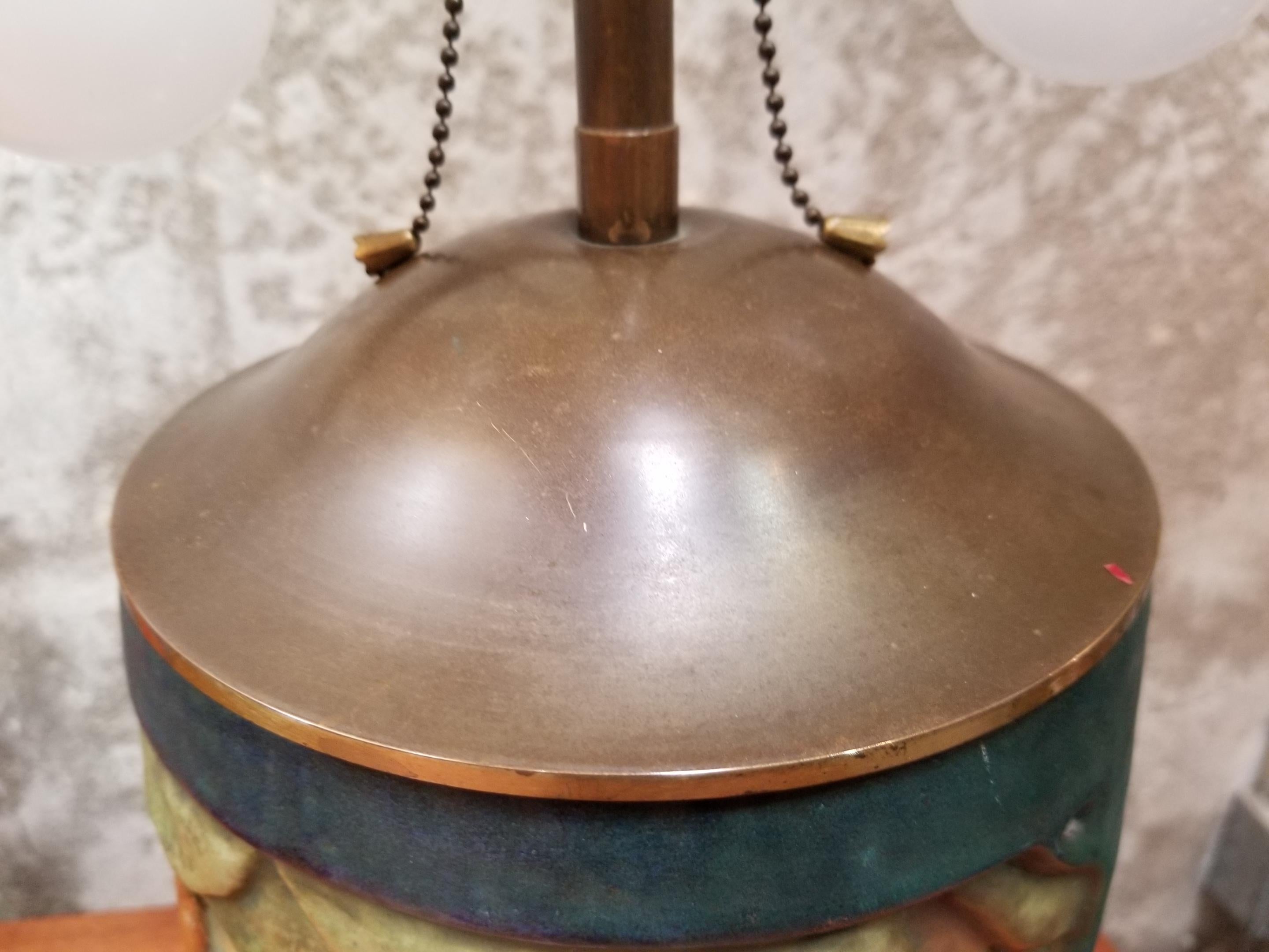 Amphora Scenic Arts & Crafts Era Ceramic Table Lamp For Sale 3