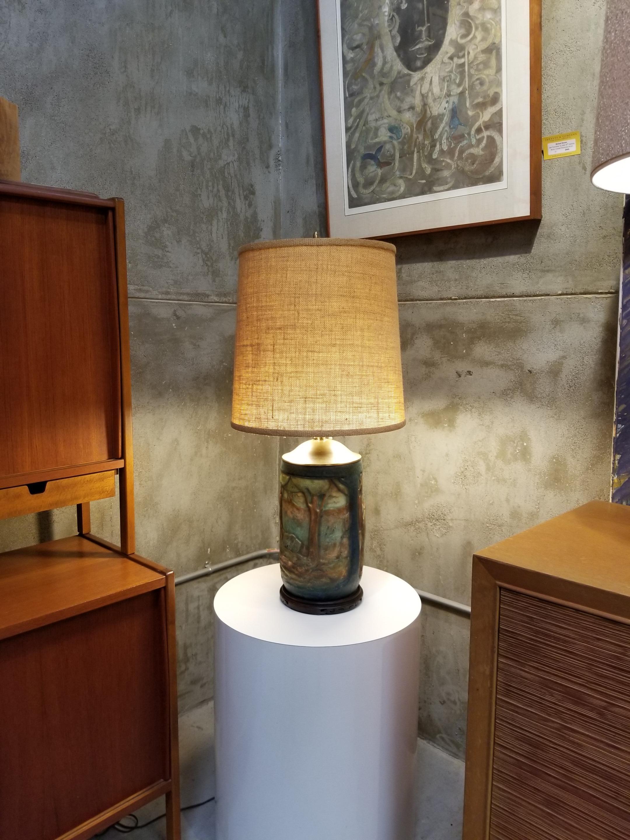Amphora Scenic Arts & Crafts Era Ceramic Table Lamp For Sale 4