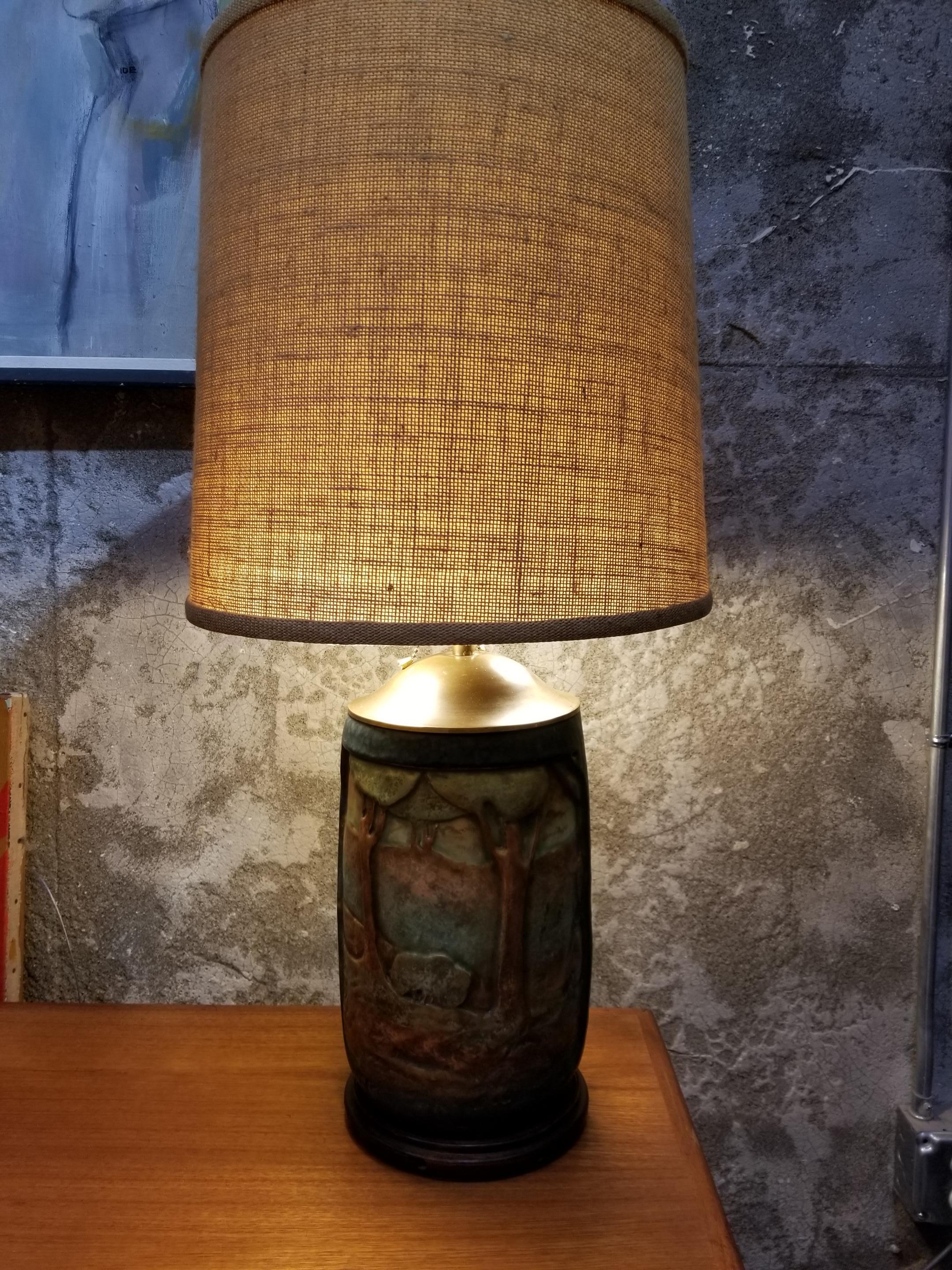 Early 20th Century Amphora Scenic Arts & Crafts Era Ceramic Table Lamp For Sale