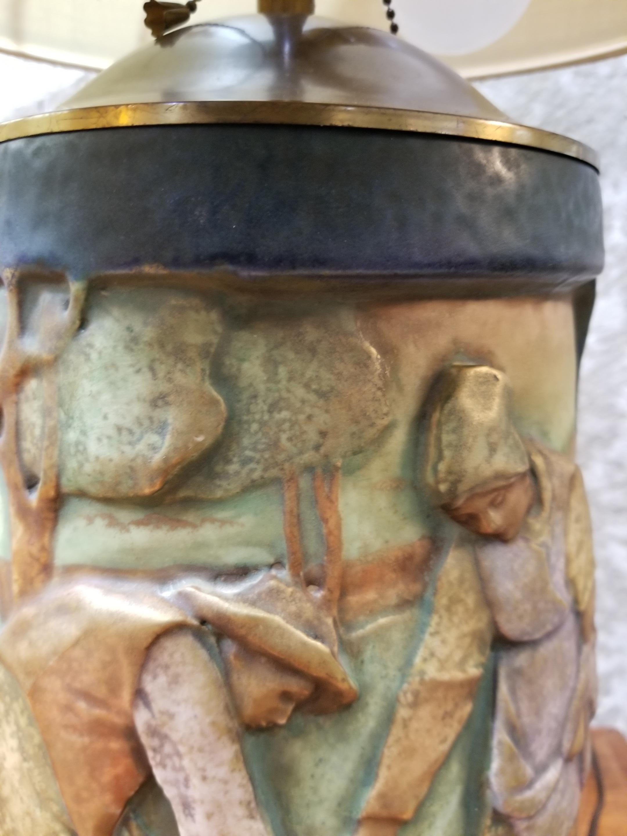 Amphora Scenic Arts & Crafts Era Ceramic Table Lamp For Sale 1