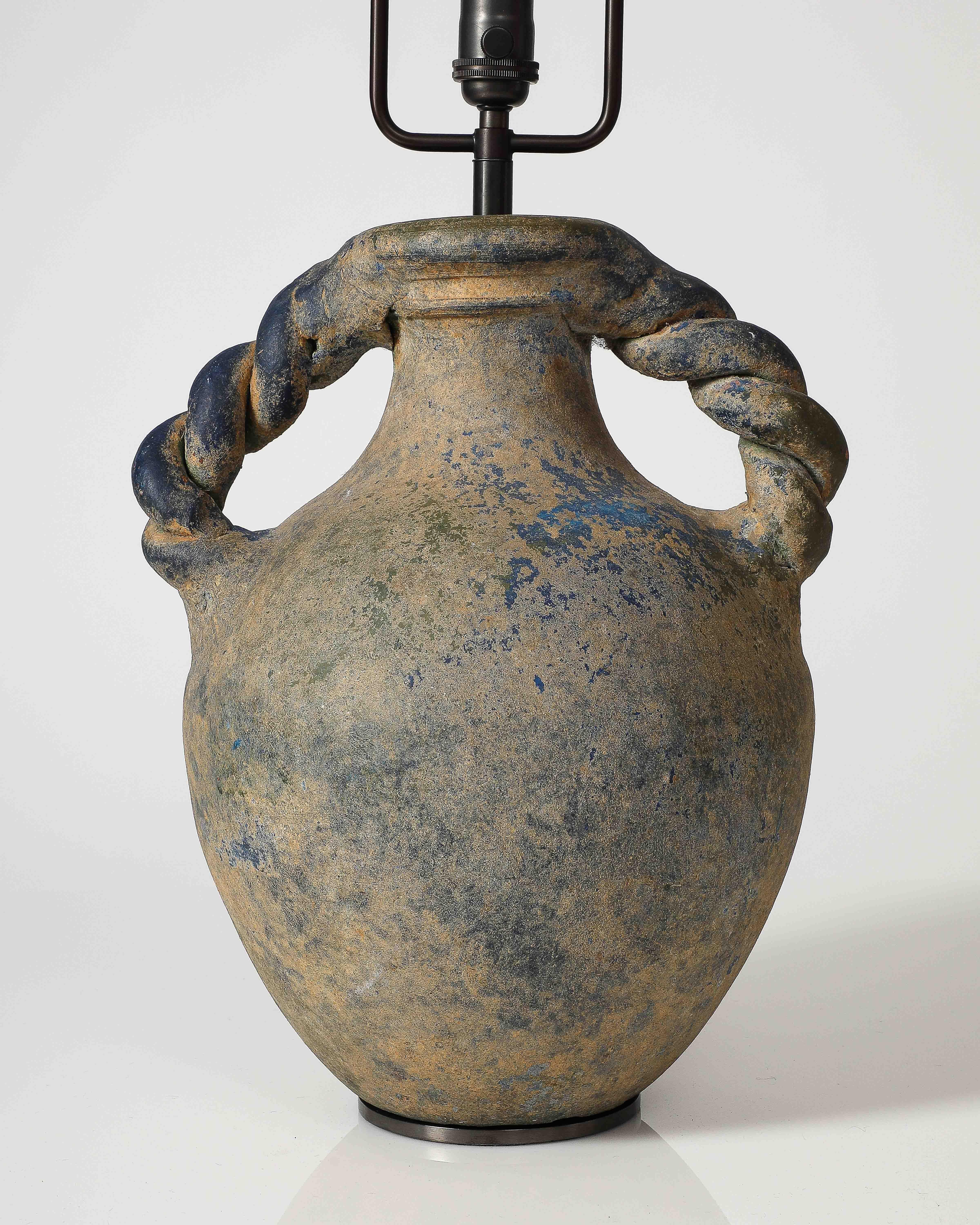 Amphora Shaped Glazed Ceramic Table Lamp For Sale 6