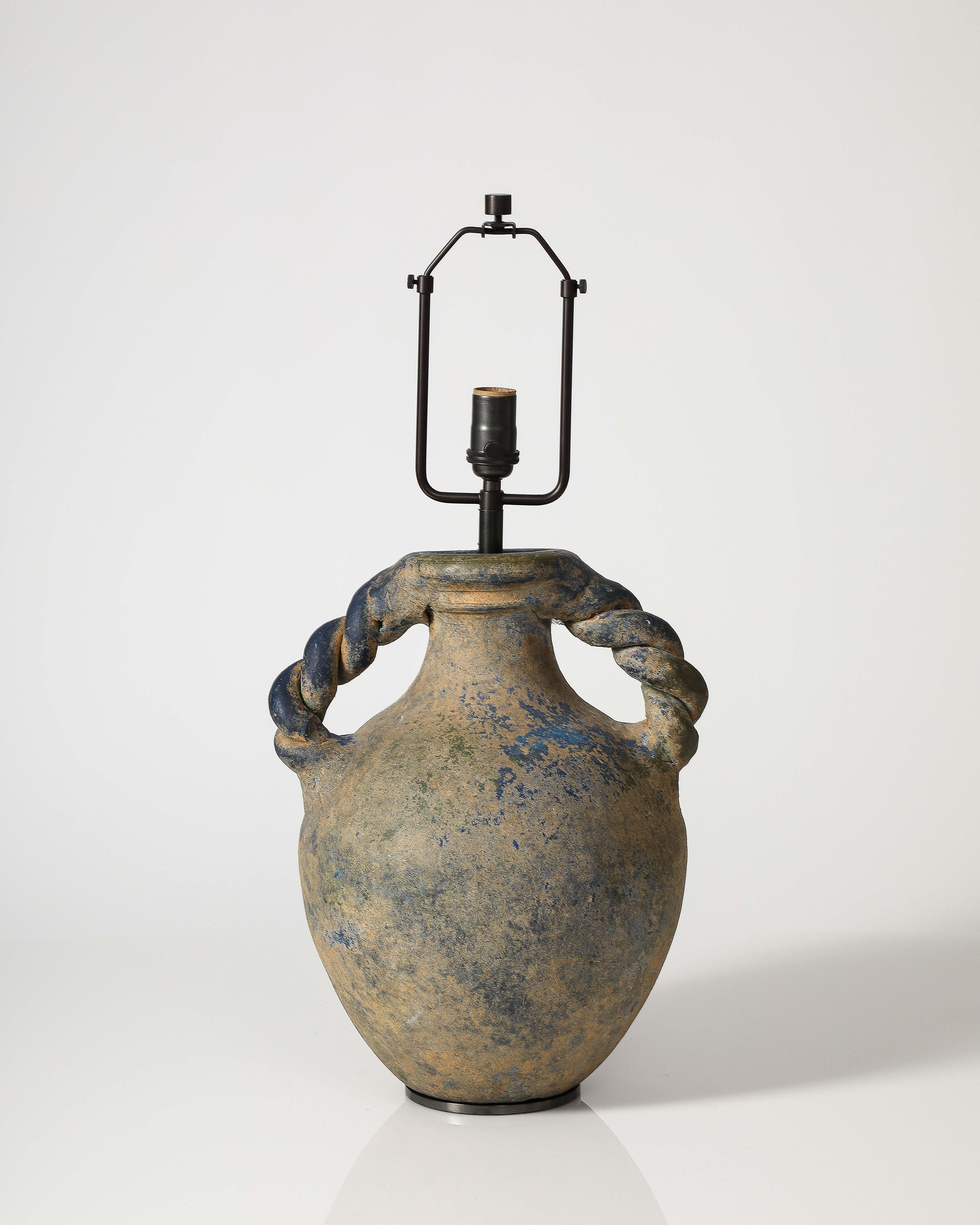 Amphora Shaped Glazed Ceramic Table Lamp In Excellent Condition For Sale In New York City, NY