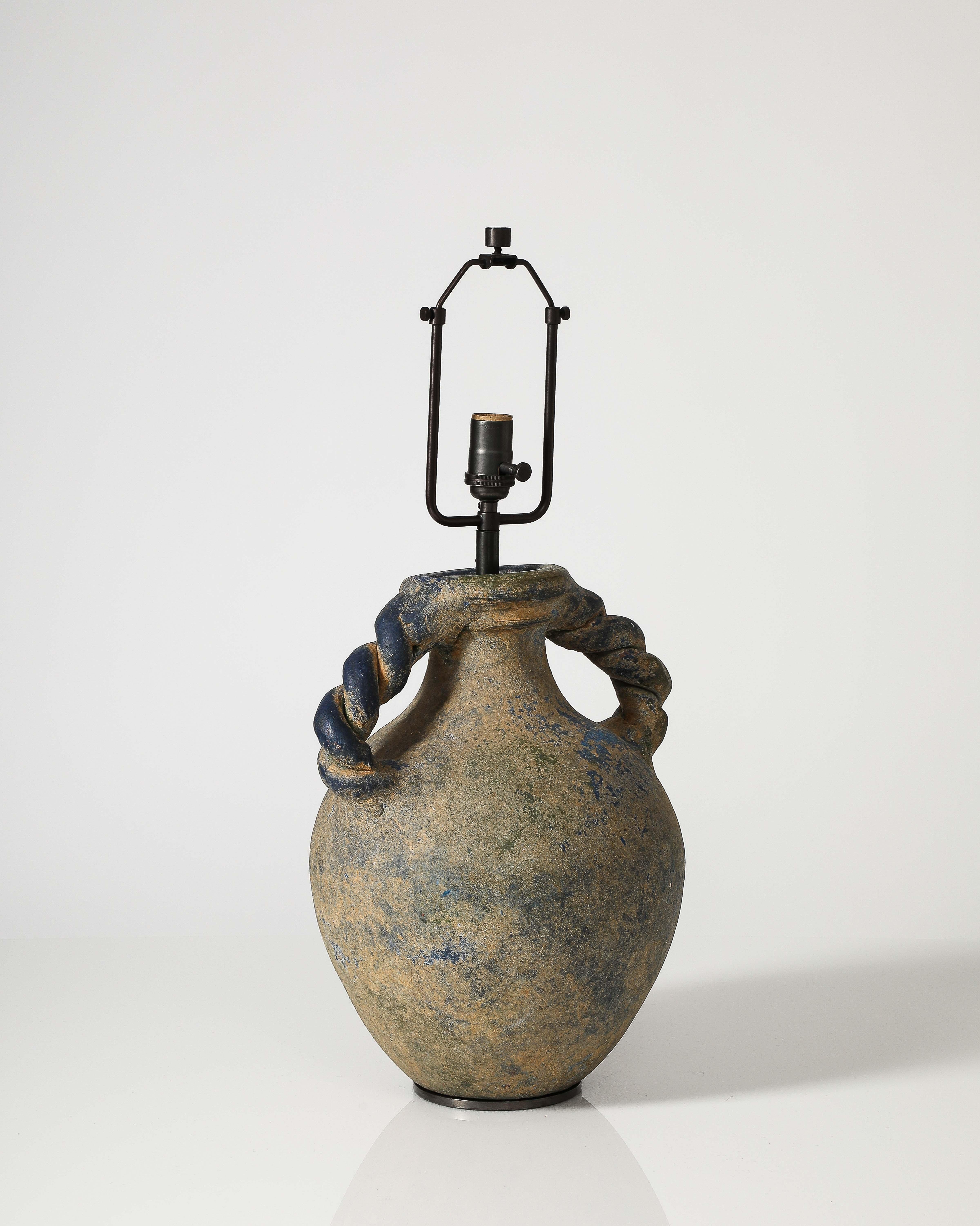 20th Century Amphora Shaped Glazed Ceramic Table Lamp For Sale