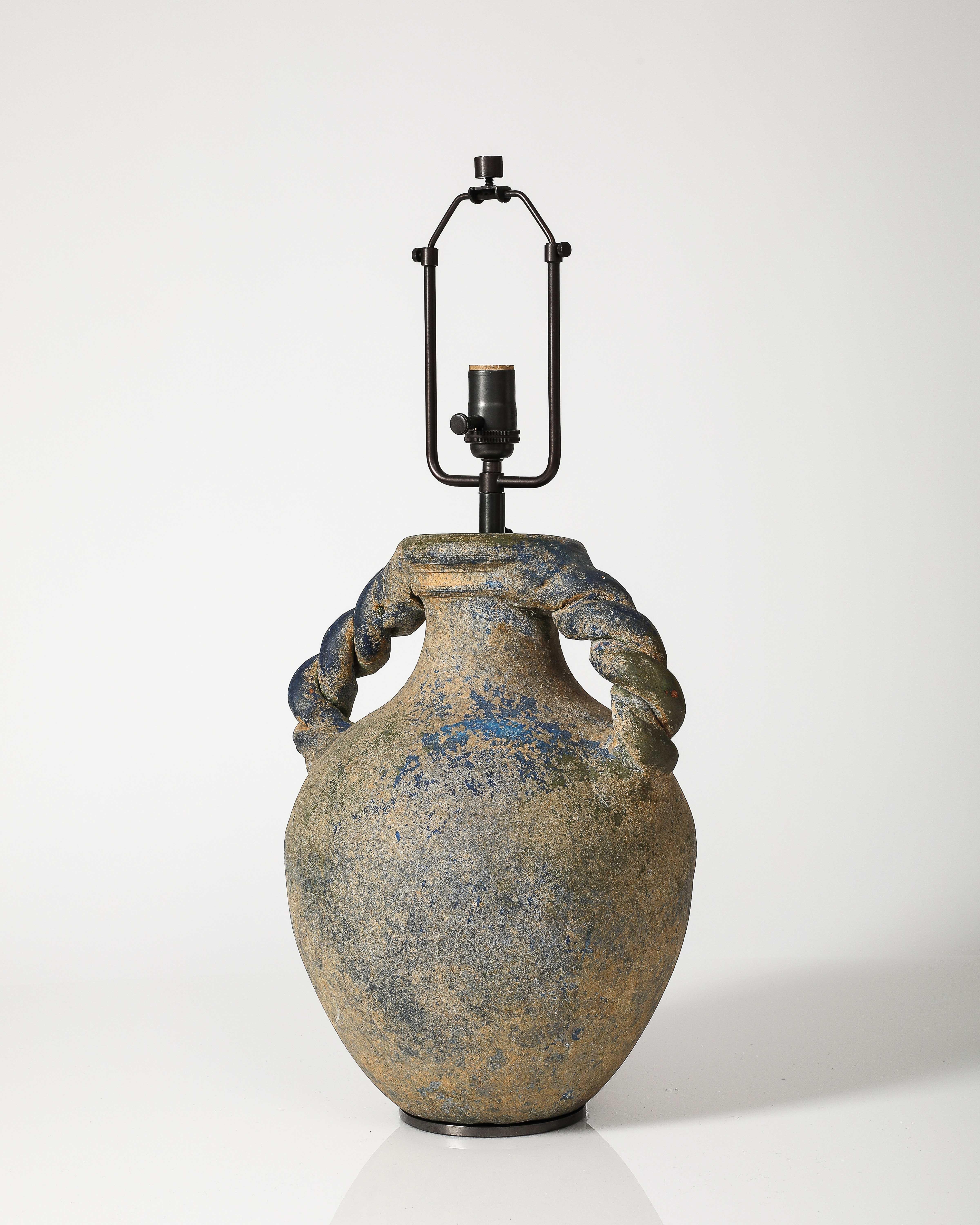 Amphora Shaped Glazed Ceramic Table Lamp For Sale 1