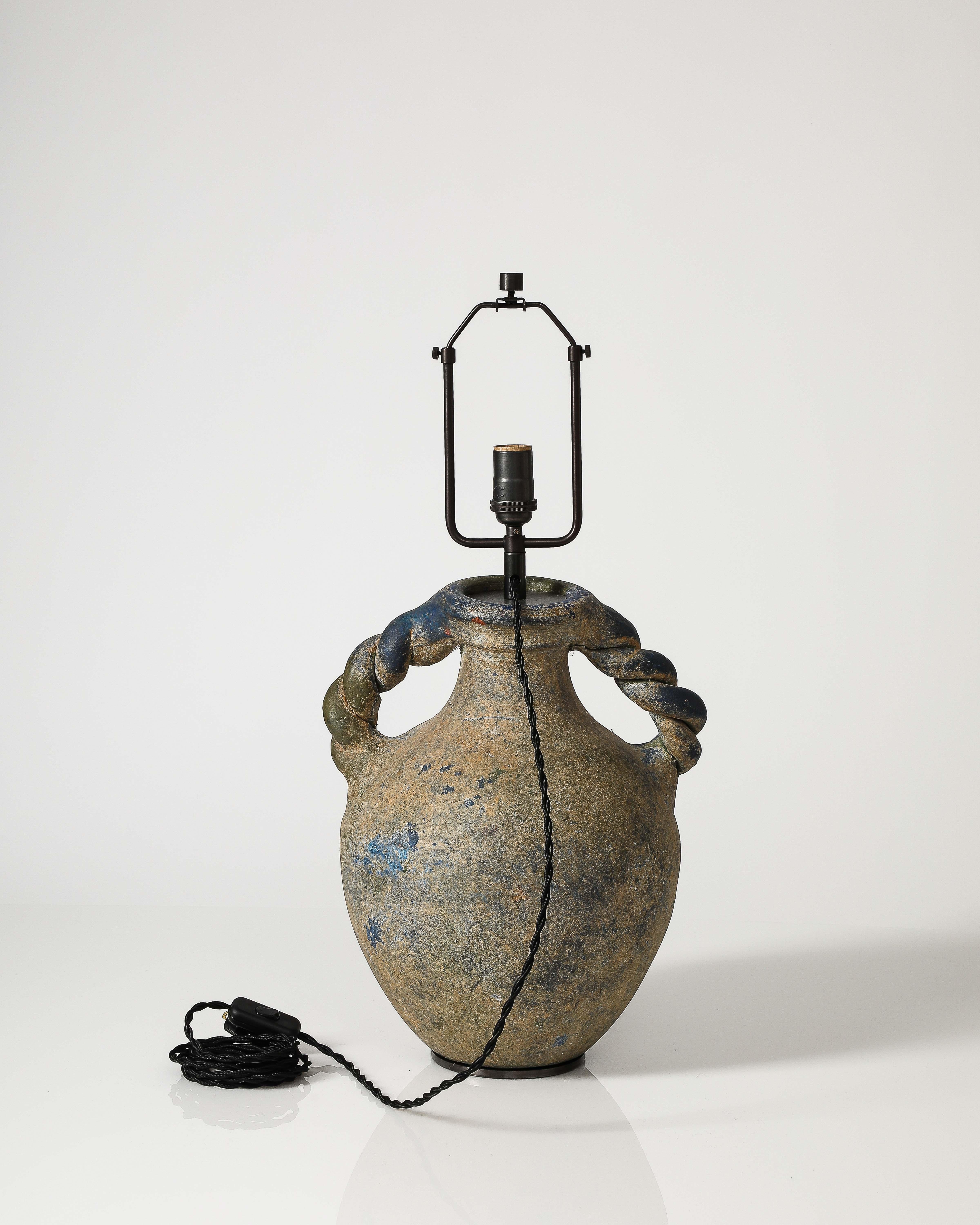 Amphora Shaped Glazed Ceramic Table Lamp For Sale 3