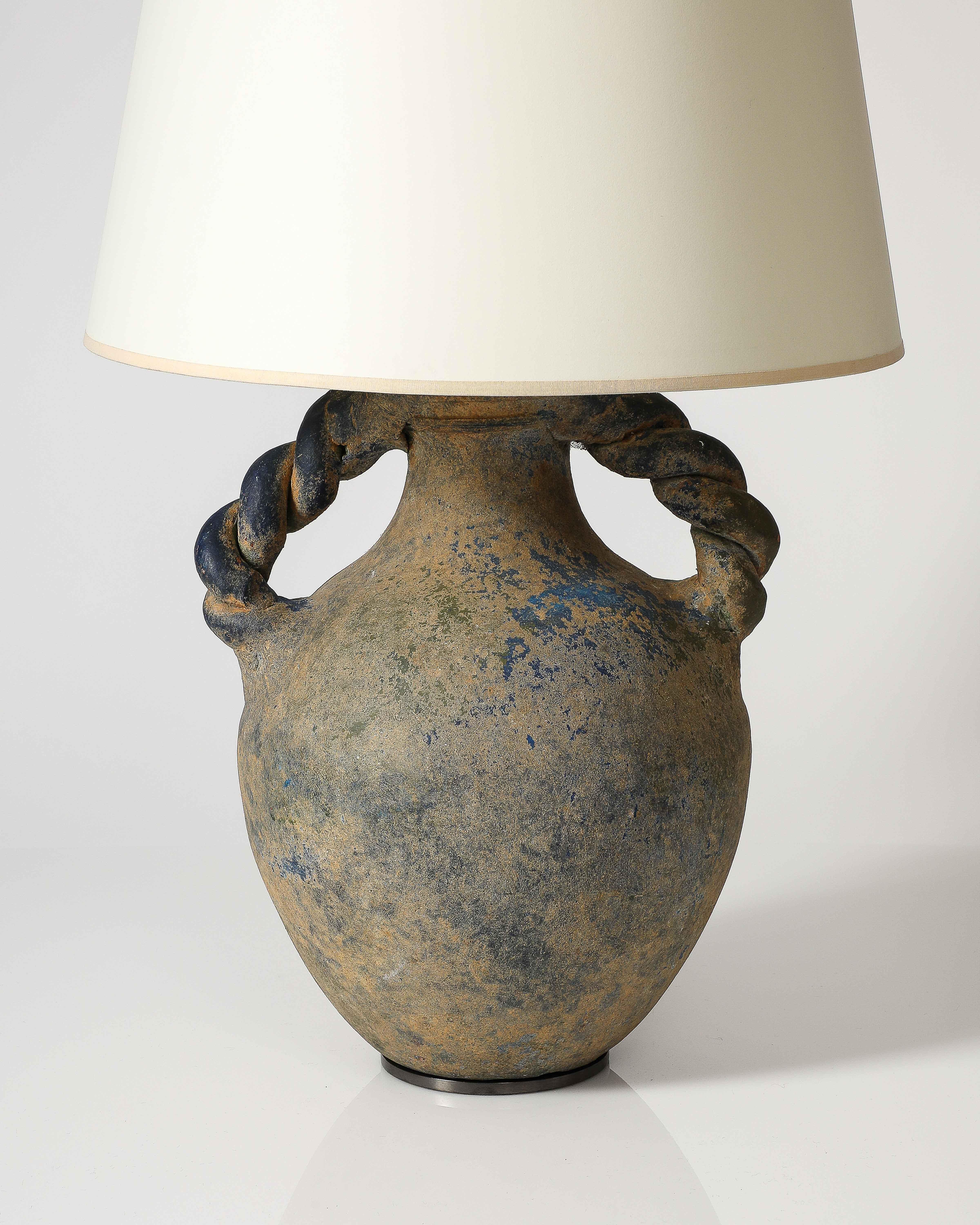 Amphora Shaped Glazed Ceramic Table Lamp For Sale 5